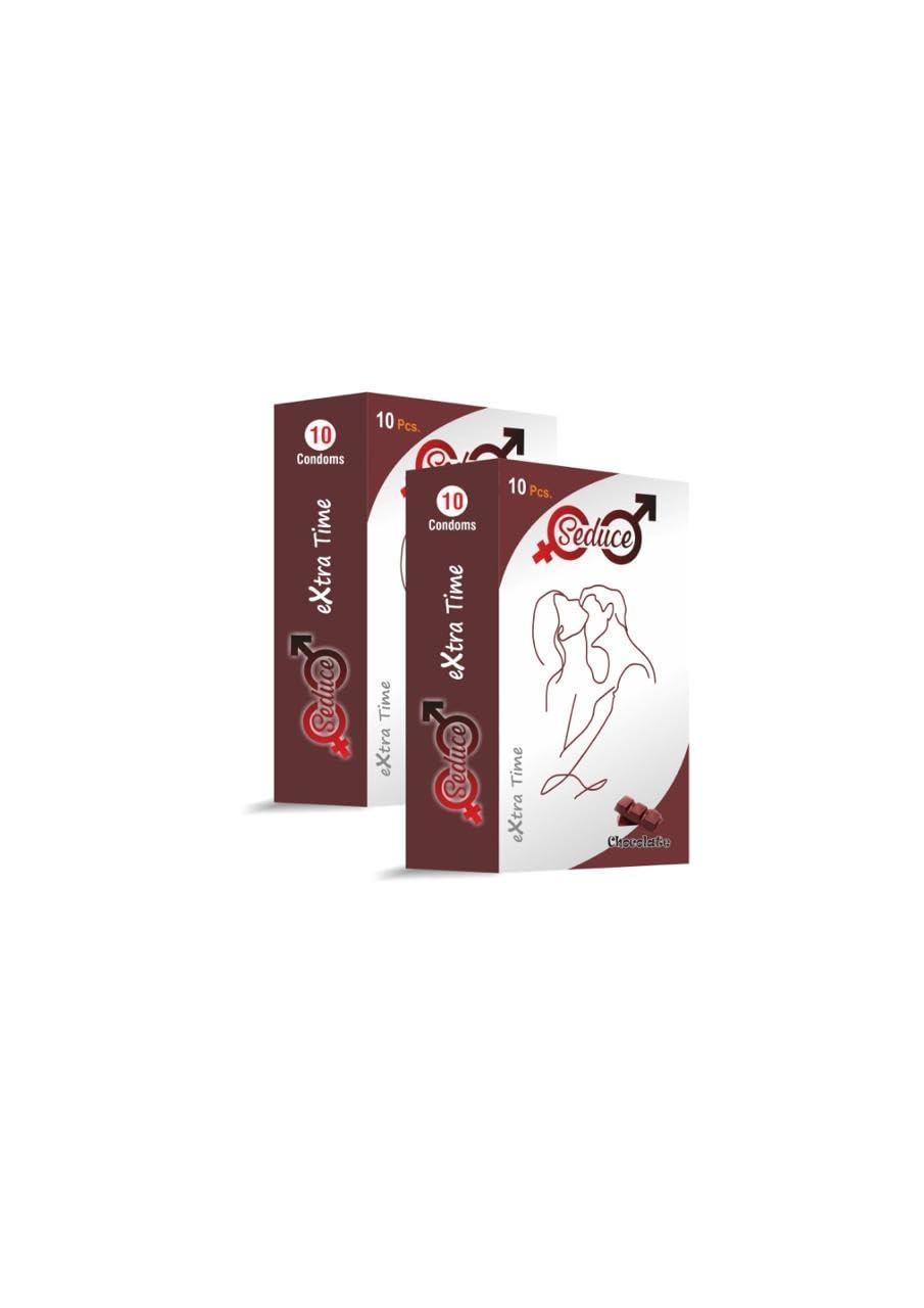 SEDUCE Seduce Chocolate Flavor Extra Time Lubricated Condoms for Men | Dotted Condoms for Enhanced Pleasure and Sensation | Delayed Ejaculation Condoms for Longer Lasting Intimacy | 10 NOS EACH (2)
