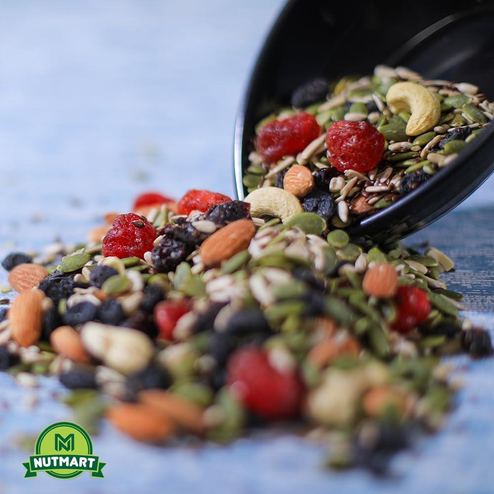NUTMART NUTMART Premium Trail Mix || Energy Mix || Immunity Booster || Breakfast Mixture || Almonds,Cashews,Pumpkin Seeds,Sunflower Seeds,Flax Seeds,Cranberries,RED Berry || 1 KG