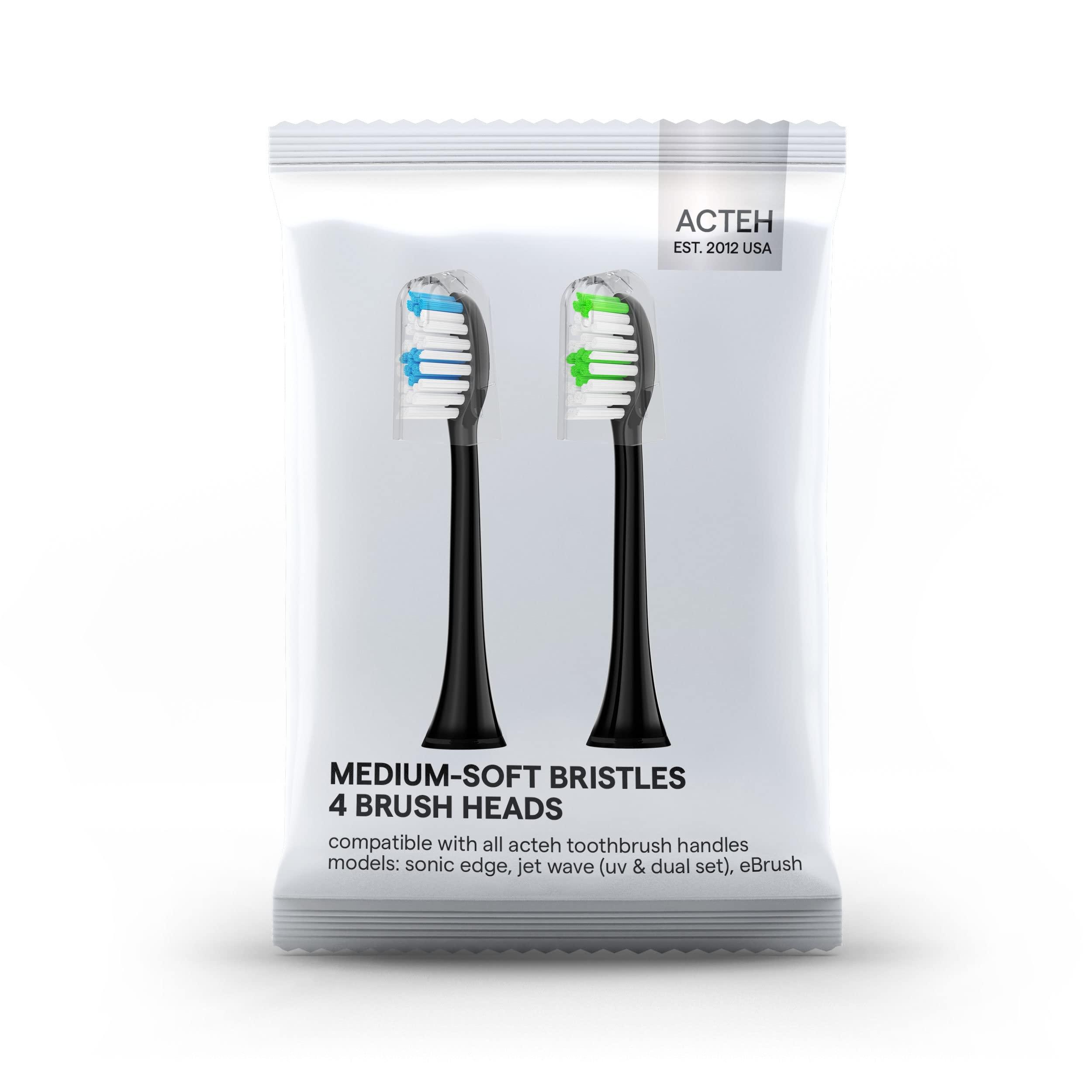 Acteh JetWave Sonic Toothbrush Replacment Brush Heads (2 Black Brush Heads)