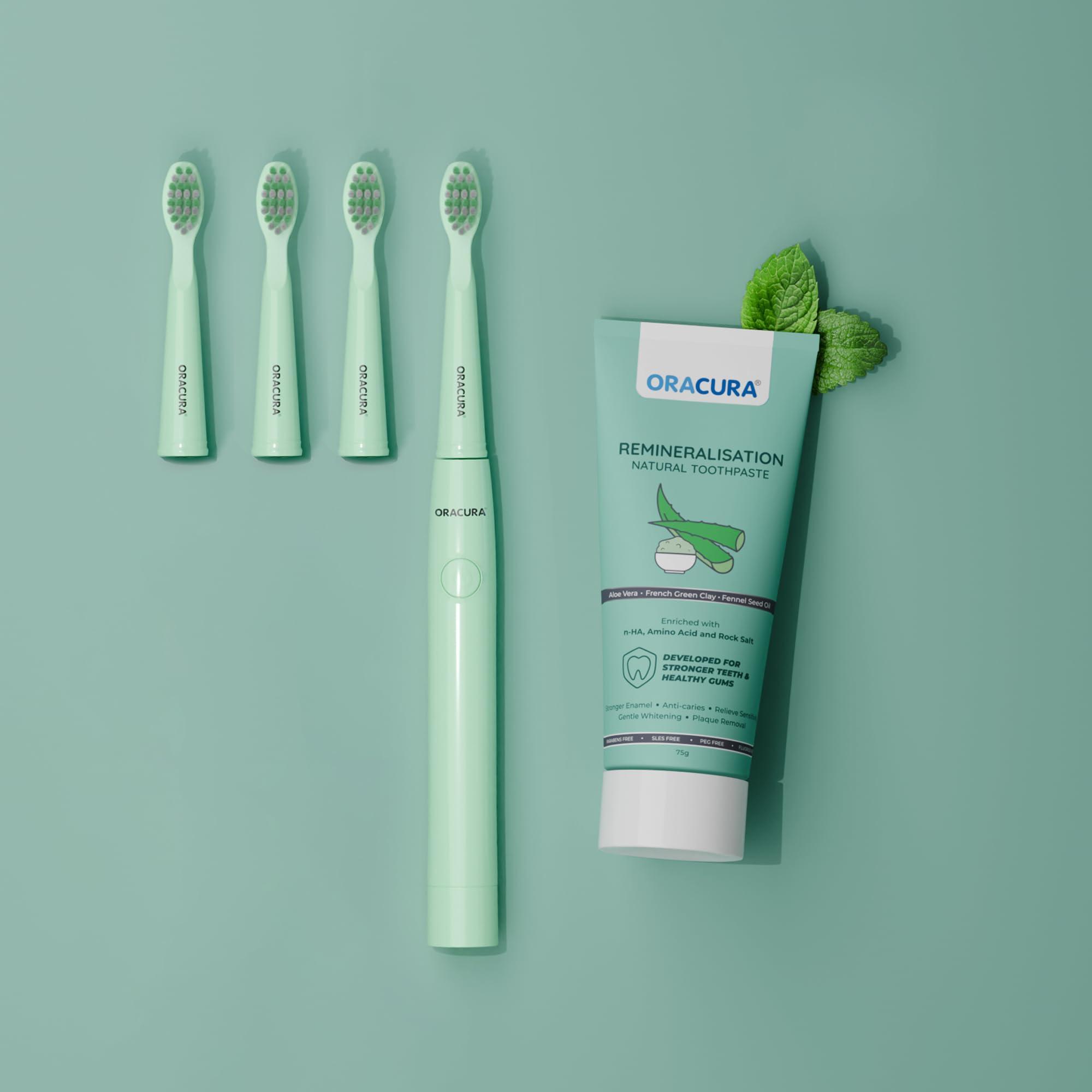 ORACURA ORACURA Adult Sonic Lite Electric Battery Operated Toothbrush Sb100 Combo|1 Year Warranty|Pack Of 1 Green & 1 Blue Colour|With 3 Modes|36,000 Strokes|With Aaa Battery Powered