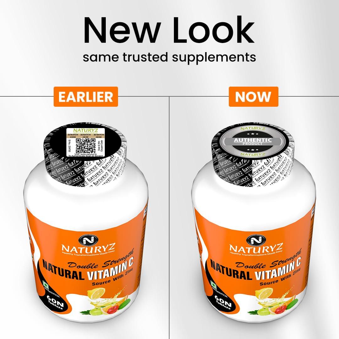 Naturyz Naturyz Double Strength Natural Vitamin C & Zinc Supplement with Amla, Acerola Cherry, Citrus Bioflavonoids rich in Antioxidants for Immunity Support & Skincare pack of 2 (120 Vegetarian tablets)