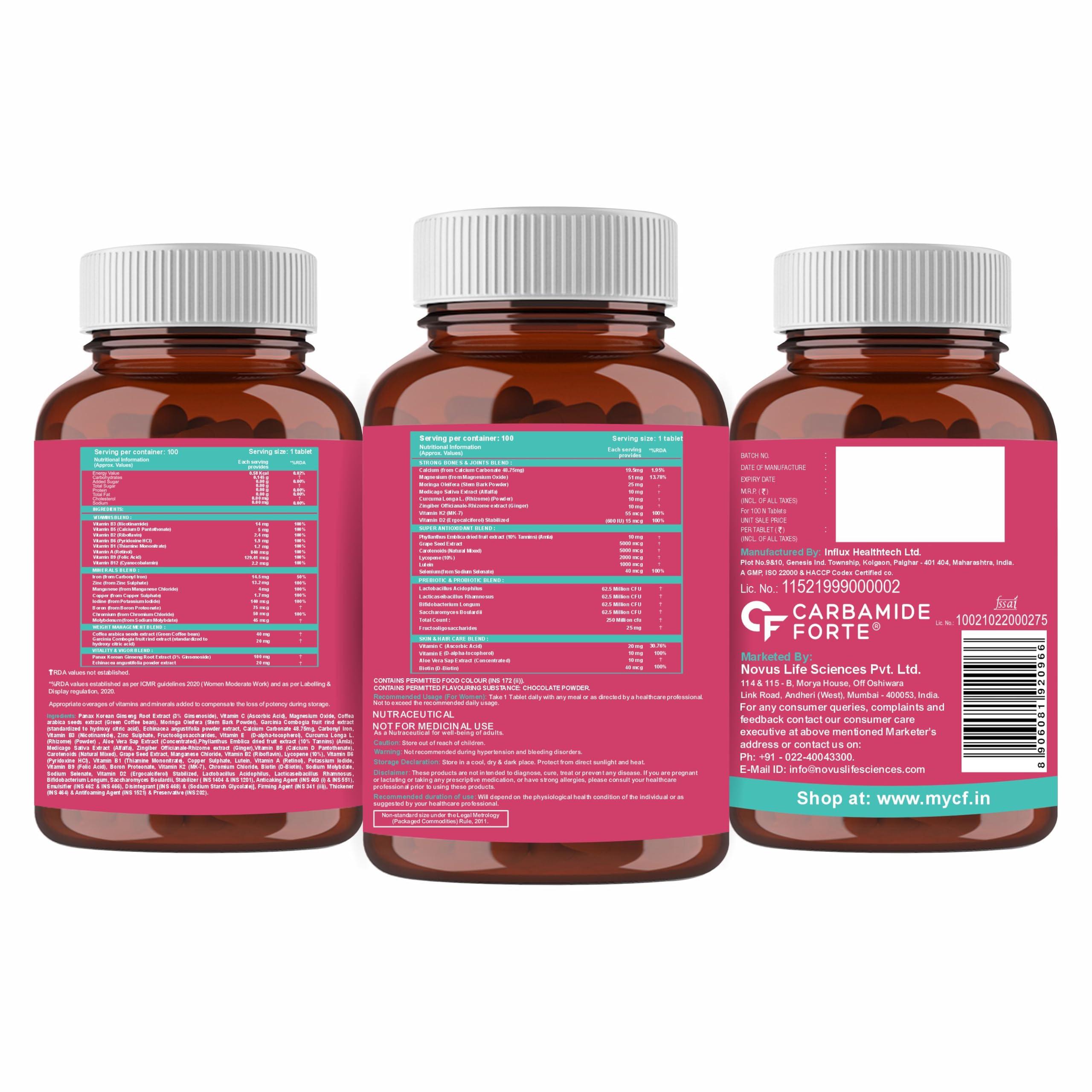 Carbamide Forte Carbamide Forte Multivitamin Tablets for Women | Multi Vitamin Womens Wellness | Complete Multivitamin for Women with 43 Ingredients | Women Multivitamin Tablets for Energy & Health - 60 Veg Tablets