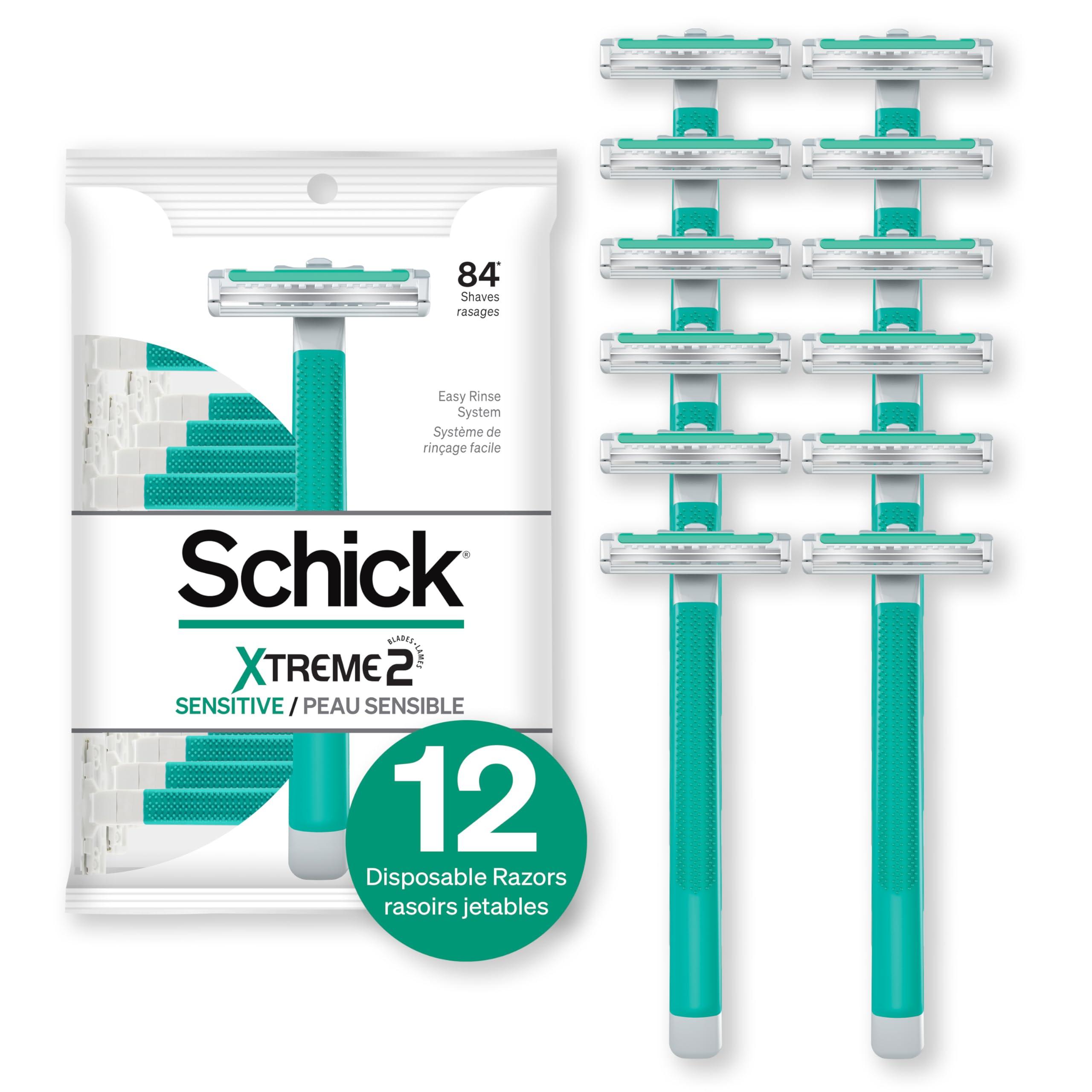 Xtreme Schick Xtreme 2 Blade Sensitive Skin Disposable Razor For Men, Pack of 12