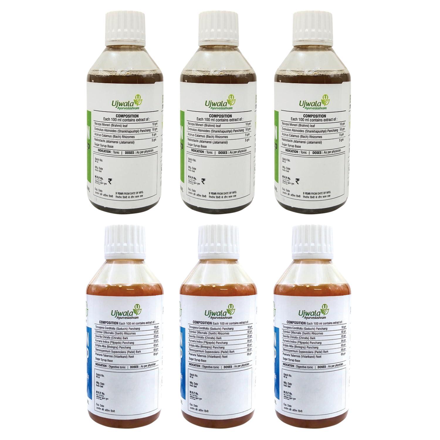 Ujwala Ayurvedashram Ujwala Ayurvedashram Branocon And Assicon Syrup One Month Kit For Brain Supplement, Nootropic For Brain, Epilepsy|Brain Tonic|Medicine For Brain - Syrup, 1200 Ml