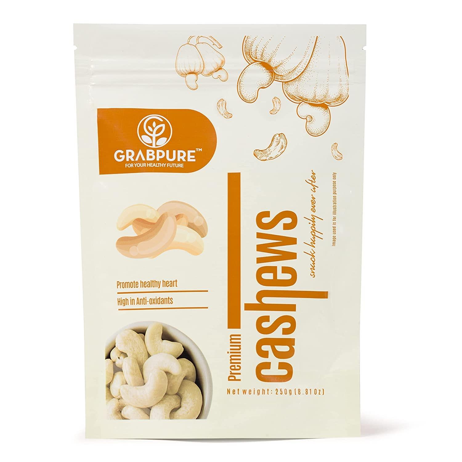 GRABPURE GRABPURE 100% Pure Whole Cashew Nuts W280 Quality | Kaju | Cashews Dry Fruits- 250 Grams each (Pack of 2)