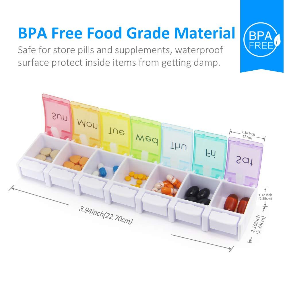 GOGOODA 2 Pcs Weekly Pill Organizer Arthritis Friendly (1 Time a Day), Travel 7 Day Pill Box Vitamin Organizer with Easy Push Button Design and Large Compartments to Hold Vitamins, Fish Oil, Medication