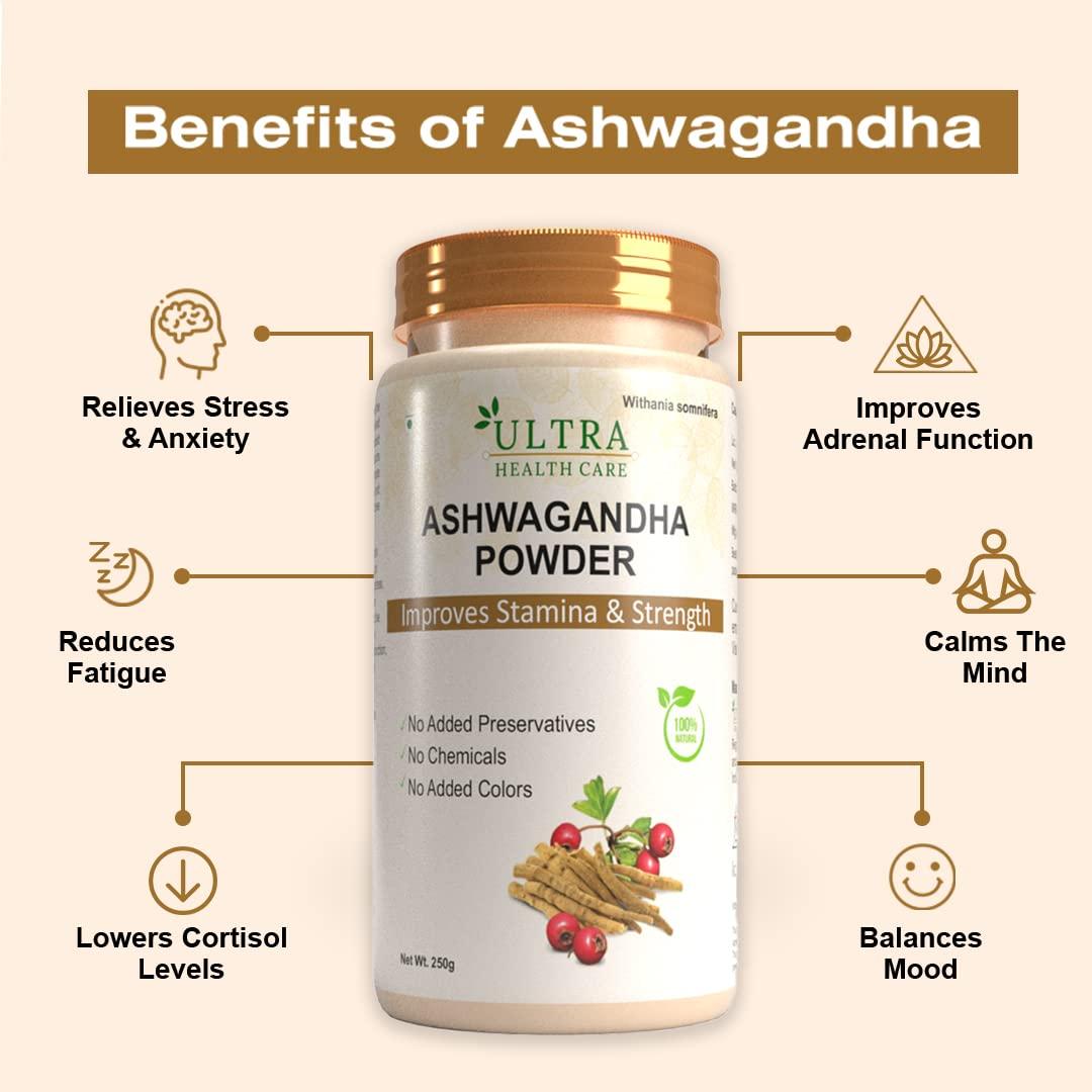 Ultra Health care Ultra Healthcare Ashwagandha KSM-66 Powder for Height Growth, Stress,Anxiety,Vitality and Vigour 250 gm