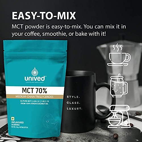 Unived Unived MCT 70% | Medium Chain Triglyceride Oil Powder | Clean Energy Fuel | Pure MCT 5g with C-8: 3528mg & C-10: 1512mg in a 70:30 ratio | Vegan & Keto Friendly | 30 Servings