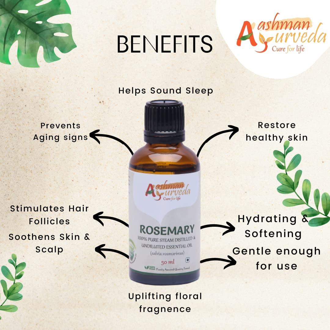 Aachman Veda Cure for Life Aashman Ayurveda  c Rosemary Essential Oil for Hair Growth,Quick Hair Growth Rosemary Oil for Women and Men - 100% Pure Rosemary Leaves Oil -50 ml(Rosemarry)