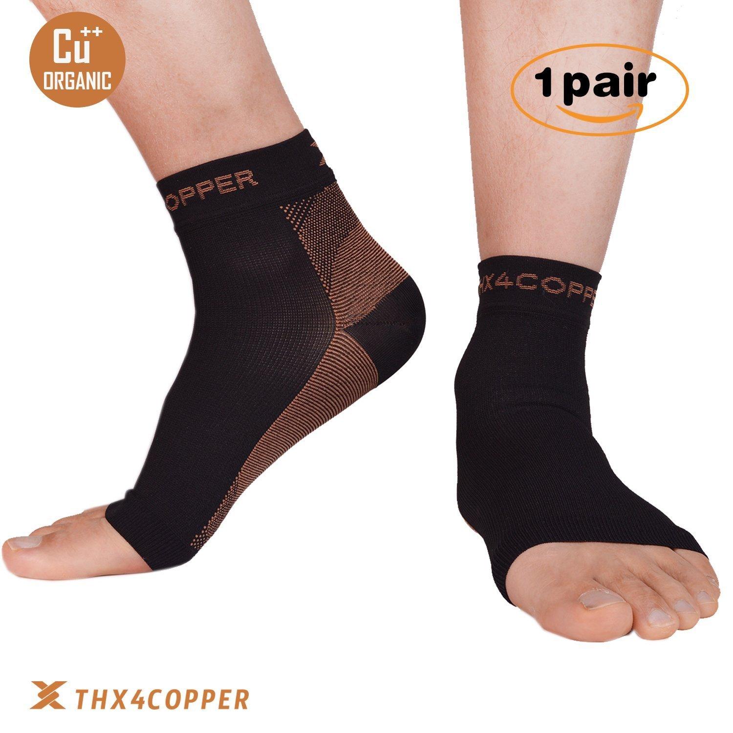Thx4COPPER Thx4 Copper Compression Recovery Foot Sleeves for Men & Women, Copper Infused Plantar Fasciitis Socks for Arch Pain, Reduce Swelling & Heel Spurs, Ankle Sleeve with Arch Support-L/XL