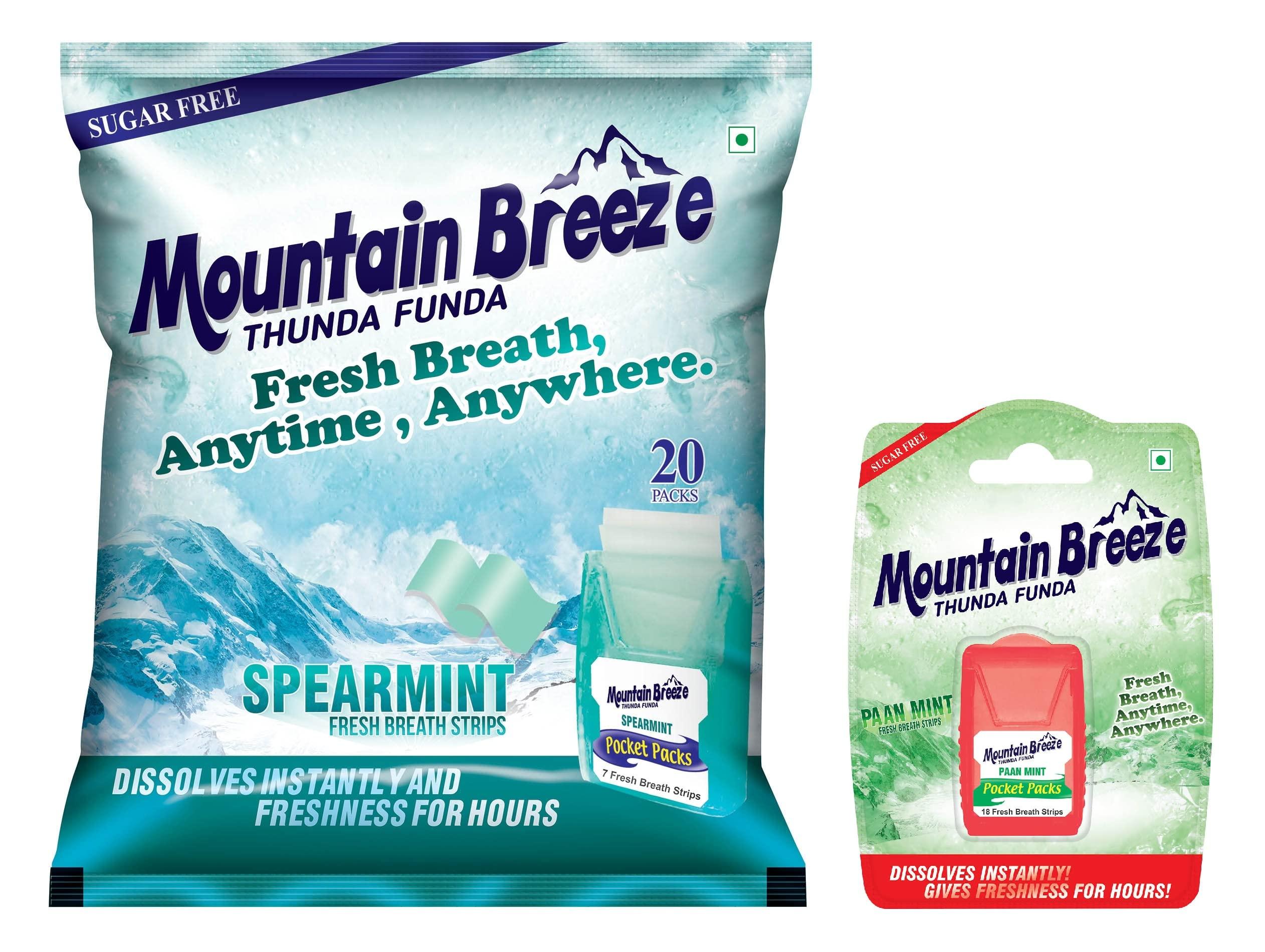 Mountain Breeze Mountain Breeze Mouth Freshner Sugar-Free Spearmint Fresh Breath Strips (7 Strips each) Pack of 20 with Extra Paan (24 Strips Each) Pack of 1