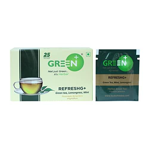 BUD WHITE TEA BUD WHITE TEA RefreshG+ Green Tea with Mint and Lemongrass,Green Tea Bags, (Pack of 3, 25 Tea Bags each)