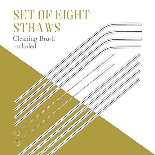SIPWELL SipWell 8 Piece Set Extra Long Stainless Steel Drinking Straws - Extra Long Metal Drinking Staw w/Cleaning Brush - Perfect for Tumblers/Rumblers/Cups/Mugs, Easy Clean - Any Kind of Beverage