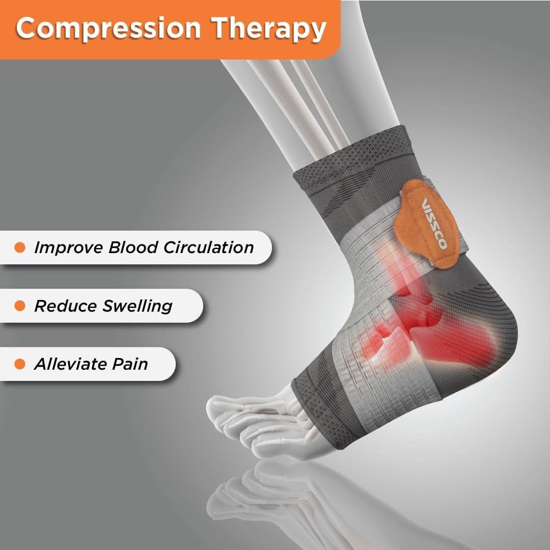 Vissco Vissco Ankler, 2 in 1 Anklet + Binder, Provides support & stability to the ankle for Sprain, Swelling Muscle & Ligament Injuries, Sports Injury- Small (Grey)