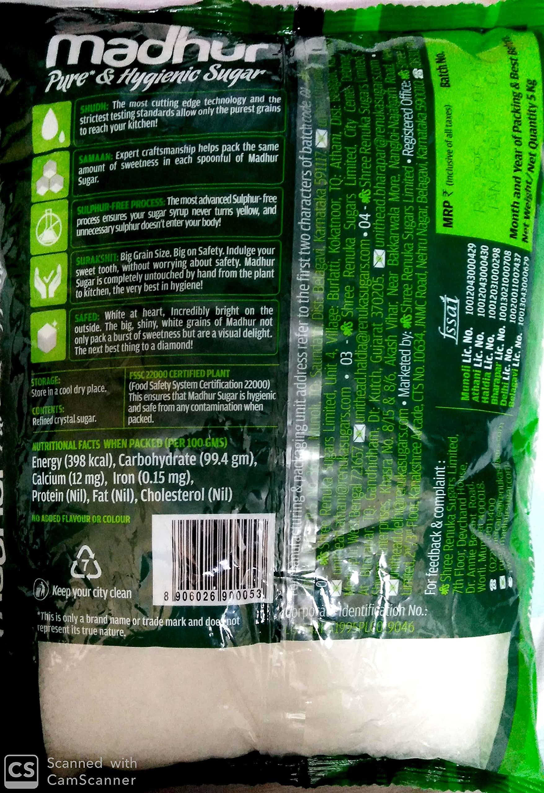 Kten SINCE 1984 TASTY FOOD... HEALTHY MOOD! Madhur Pure Sugar, 5kg Bag