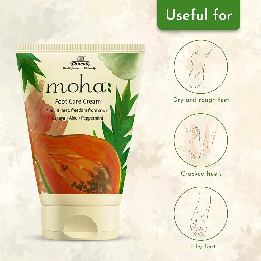 Moha: moha: Foot Cream For Rough, Dry and Cracked Heel, Feet Cream For Heel Repair With Benefits Of Aloe Vera, Papaya & Peppermint (Nail + Foot Care 100ml Each)