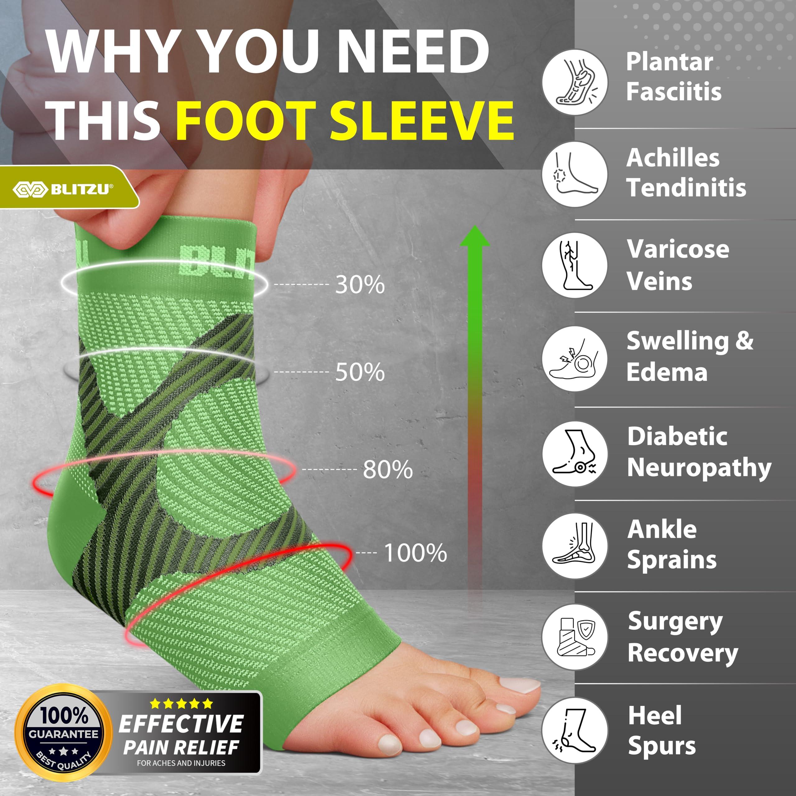 BLITZU Plantar Fasciitis Sock Leg & Foot Supports Planters Faciatias Heel Support Compression Foot Sleeves Toeless Compression Socks Swollen Ankles and Feet Treatment Nano Socks for Women Green S-M