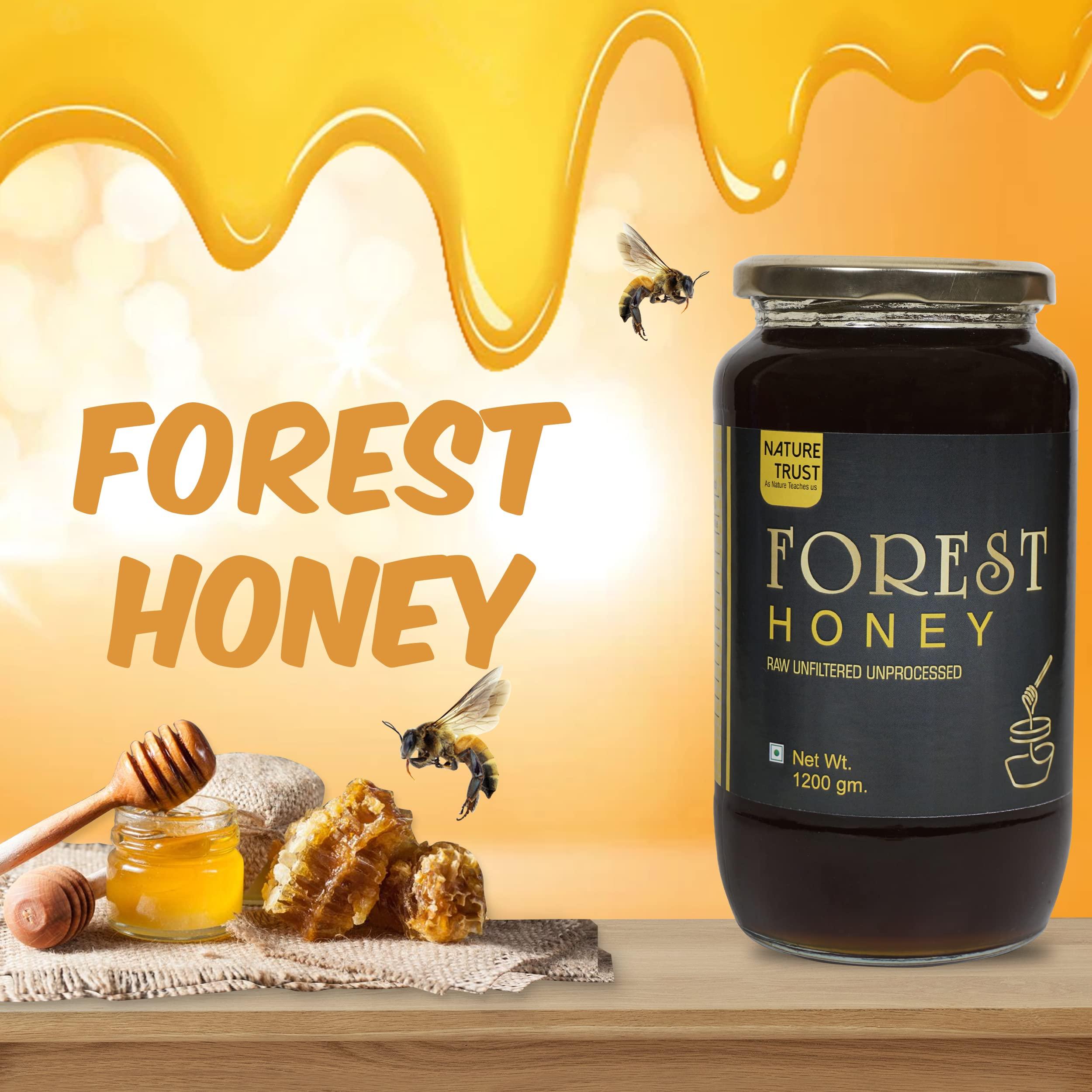 NATURE TRUST Nature Trust Raw Organic Forest Honey,1200 Gram, Wild, Unprocessed, Unheated, Non Pasteurized, Original Honey 100% Pure and Natural (1.2 Kg)