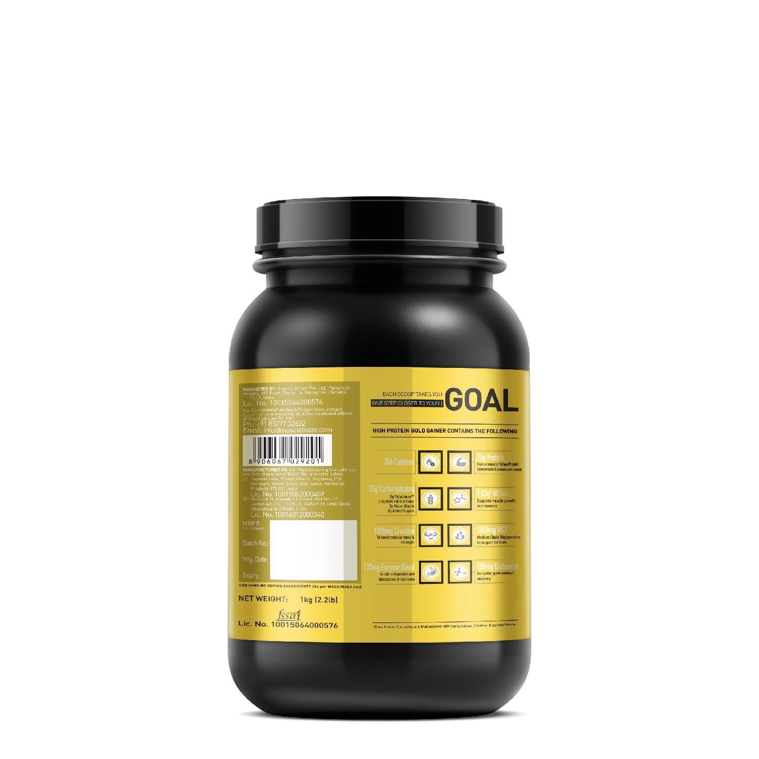 MuscleBlaze MuscleBlaze High Protein Gold Gainer (Chocolate Bliss, 1 Kg / 2.2 Lb), Powder,Pack of 1