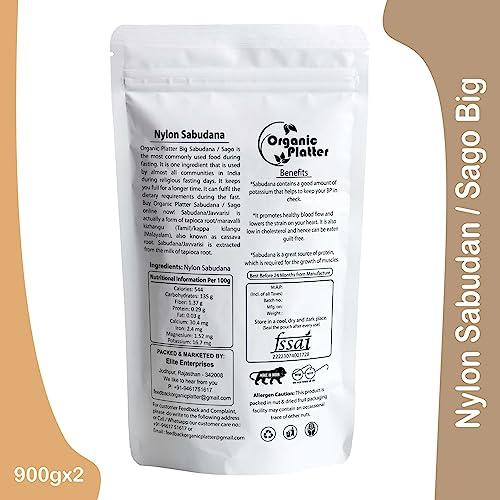 Organic Platter Nylon Sabudana Big, Nylon Sago,Nylon Crystal (Sago), Javvarisi/Tapioca pearls (Pouch) (1800)