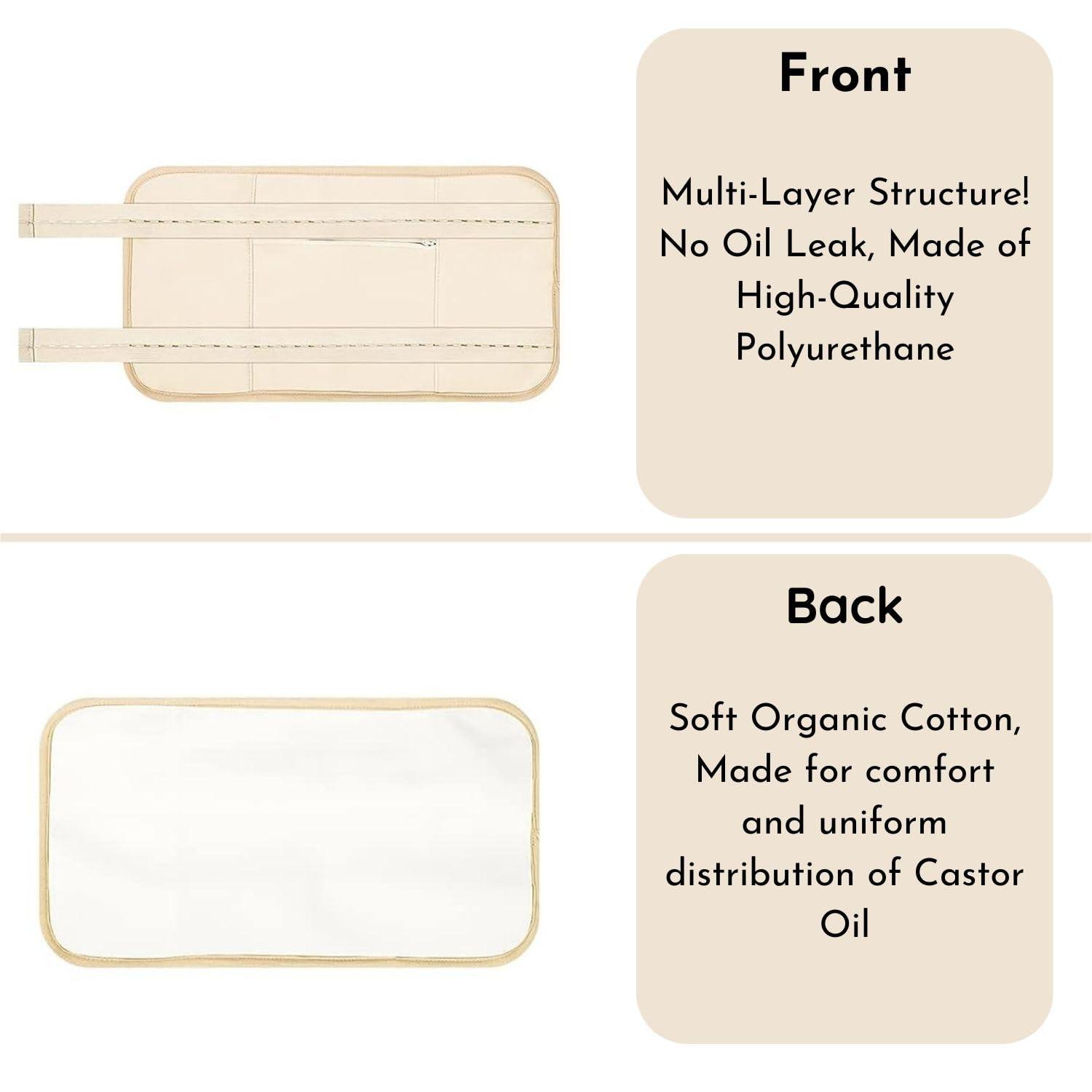FittyFlux FittyFlux Castor Oil Wrap Pack for Liver Detox, Waist, Thyroid Neck & Insomnia, Absorbent Caster Oil Packs with Soft Organic Cotton and Elastic Strap, Anti Oil Leak Material (Khaki)