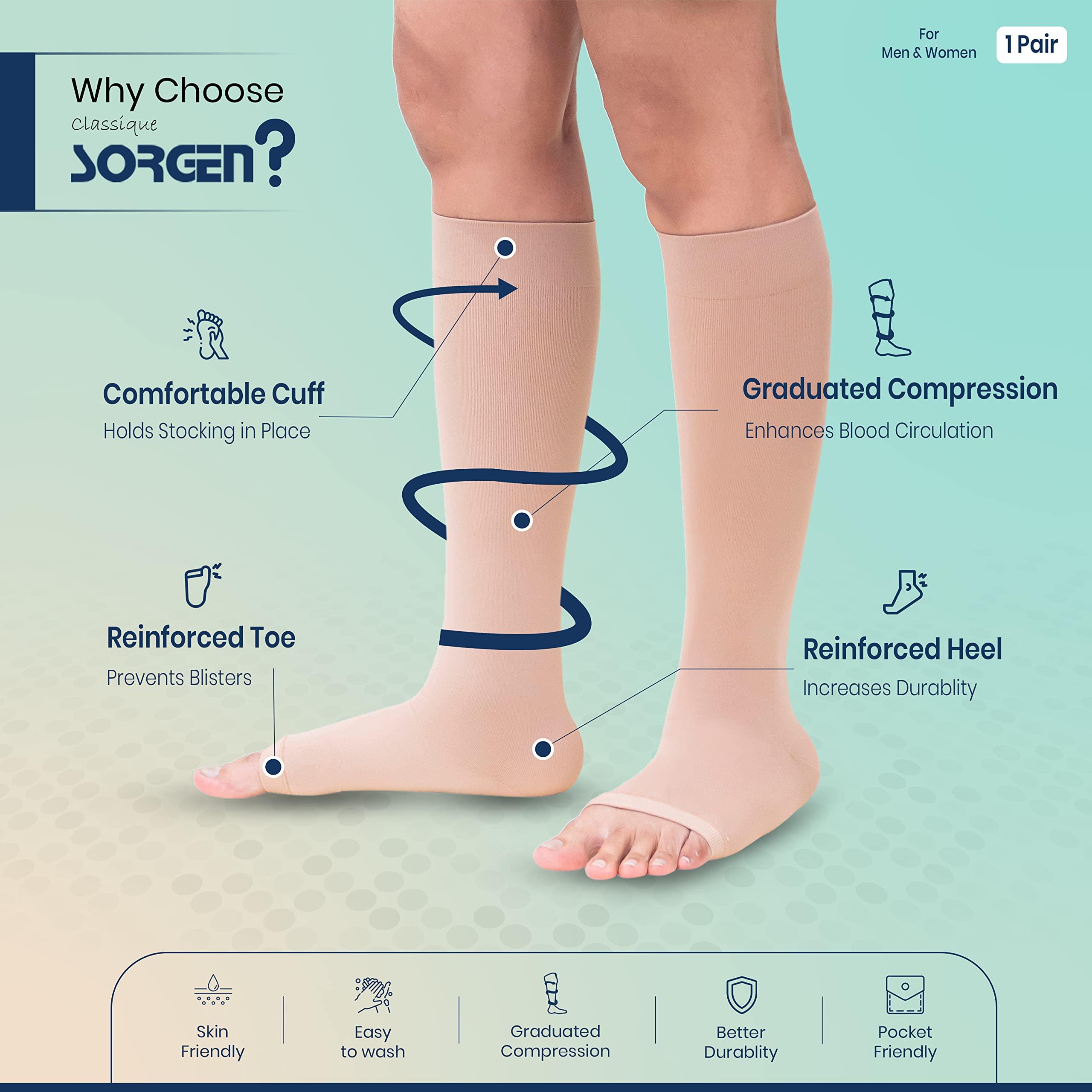 Sorgen Sorgen Class II Medical Compression Stockings for Varicose Veins | Class 2 Knee Length | Class II Compression Socks | Varicose veins stockings For men and women | 23-32 mm Hg (Large)