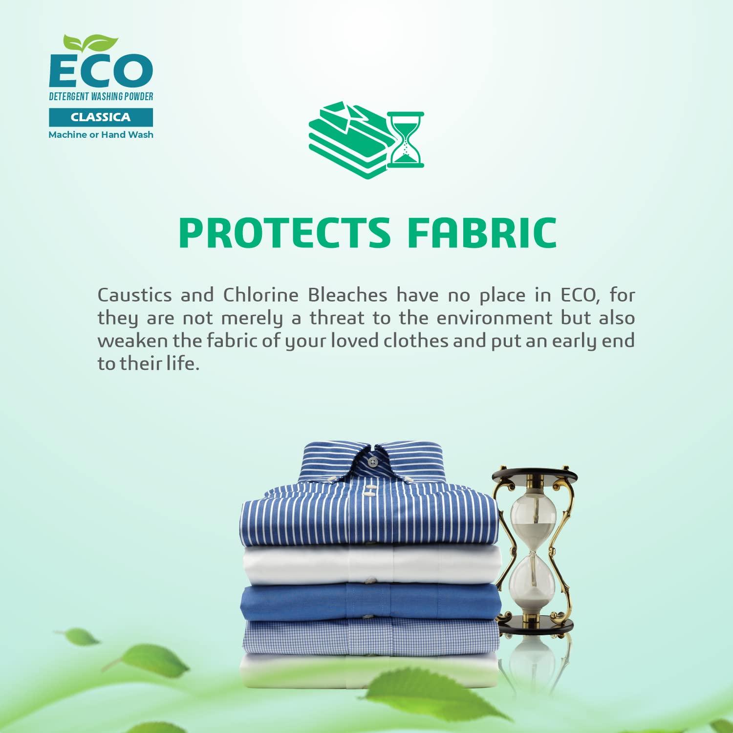 ECO ECO Detergent Washing Powder No Harmful Ingredients | made with Natural ingredients, Phosphate free No Sulphates, No Caustics | Laundry Detergent Powder for Front & Top Load (1 Kg, Classica)