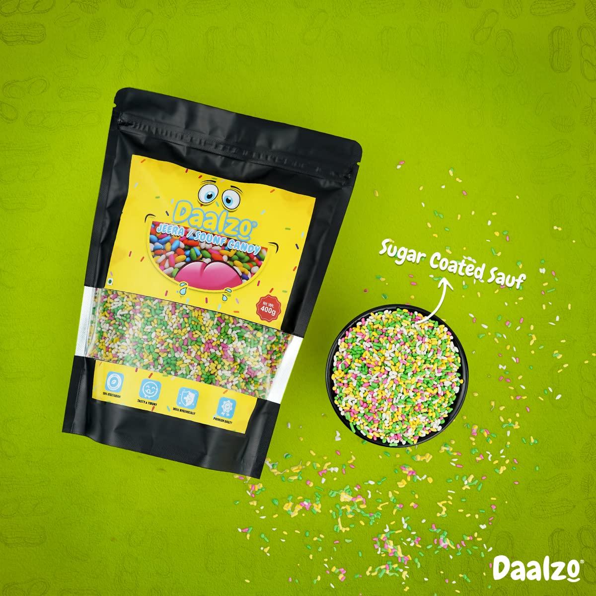 Daalzo Daalzo Sugar Coated Jeera (Cumin) Seeds | Sugar Coated Saunf | Colourful Fennel Candy | Tini Mini Mukhwas |Jeera Candy|Jeera Mittai|Saunf Candy (300g)