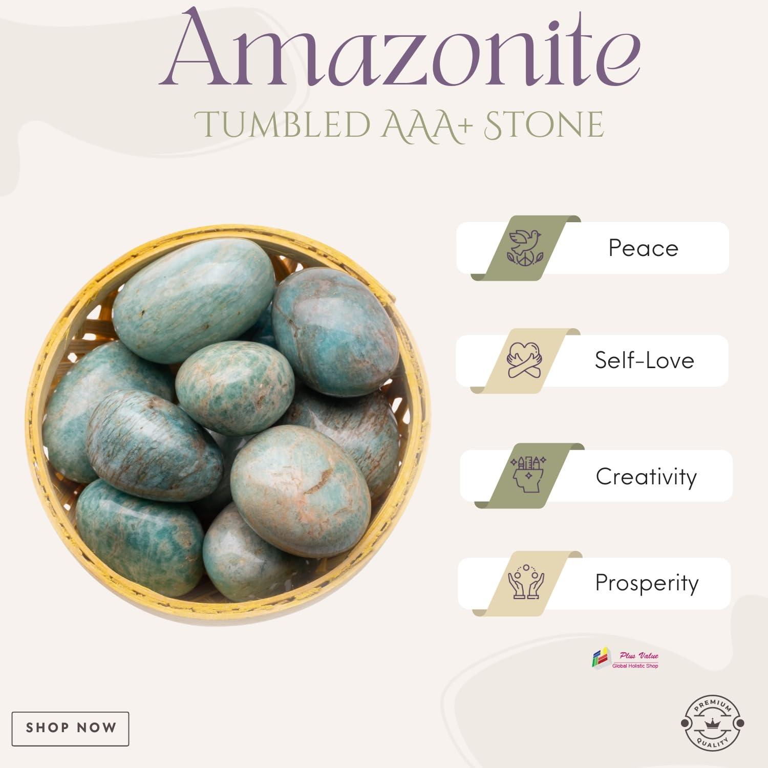 Plus Value Plus Value Amazonite Tumbled Stones AAA+ Pebbles for Vastu Feng Shui Chakra Aura Personal Reiki Healing Crystals (200 Grams, with Basket)