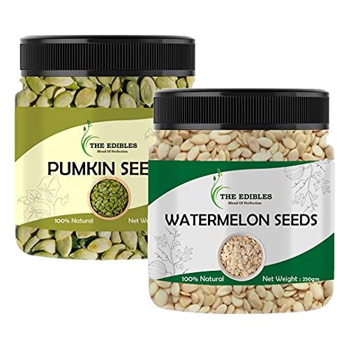 THE EDIBLES THE EDIBLES Combo Pack of Edible Seed Raw Pumpkin Seeds and Watermelon Seeds Tarbuj Magaj, Magaz Beej (250 gms each), 500 gms [Jar Pack]