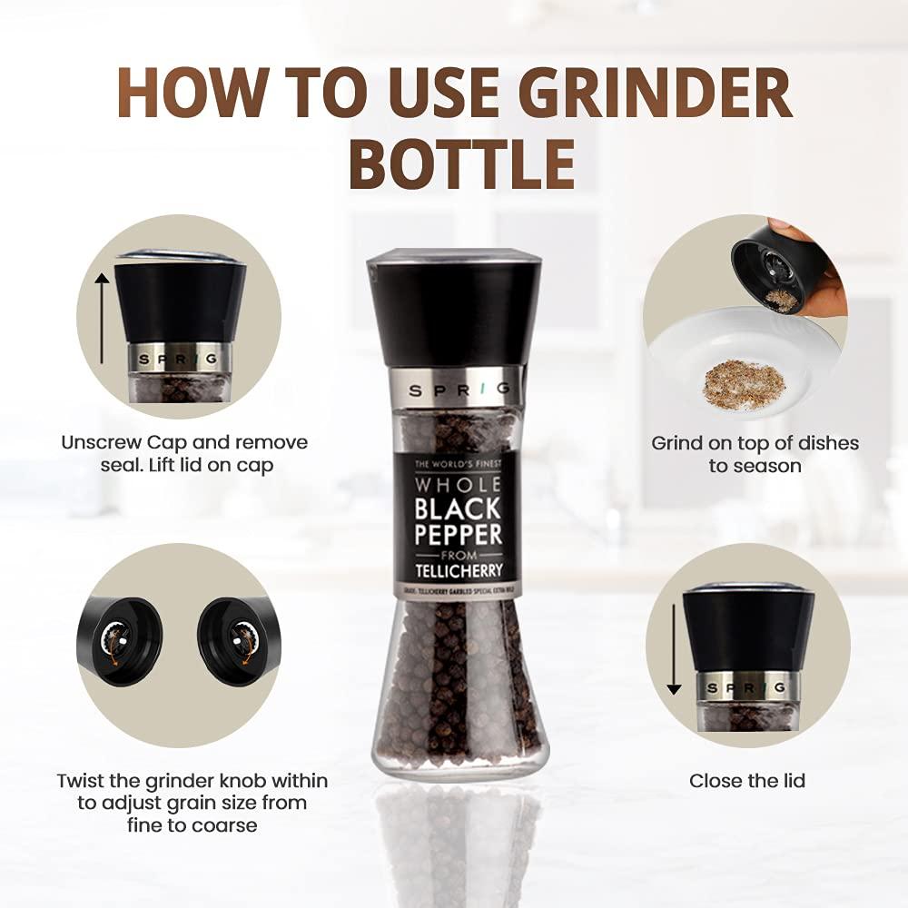 S P R I G Sprig World’s Finest Black Pepper | Tellicherry Black Peppercorns | Black Pepper for Cooking,Seasoning & Finishing|No artificial flavors or colours |100% Natural |High Grade Pepper Grinder Mill,100g