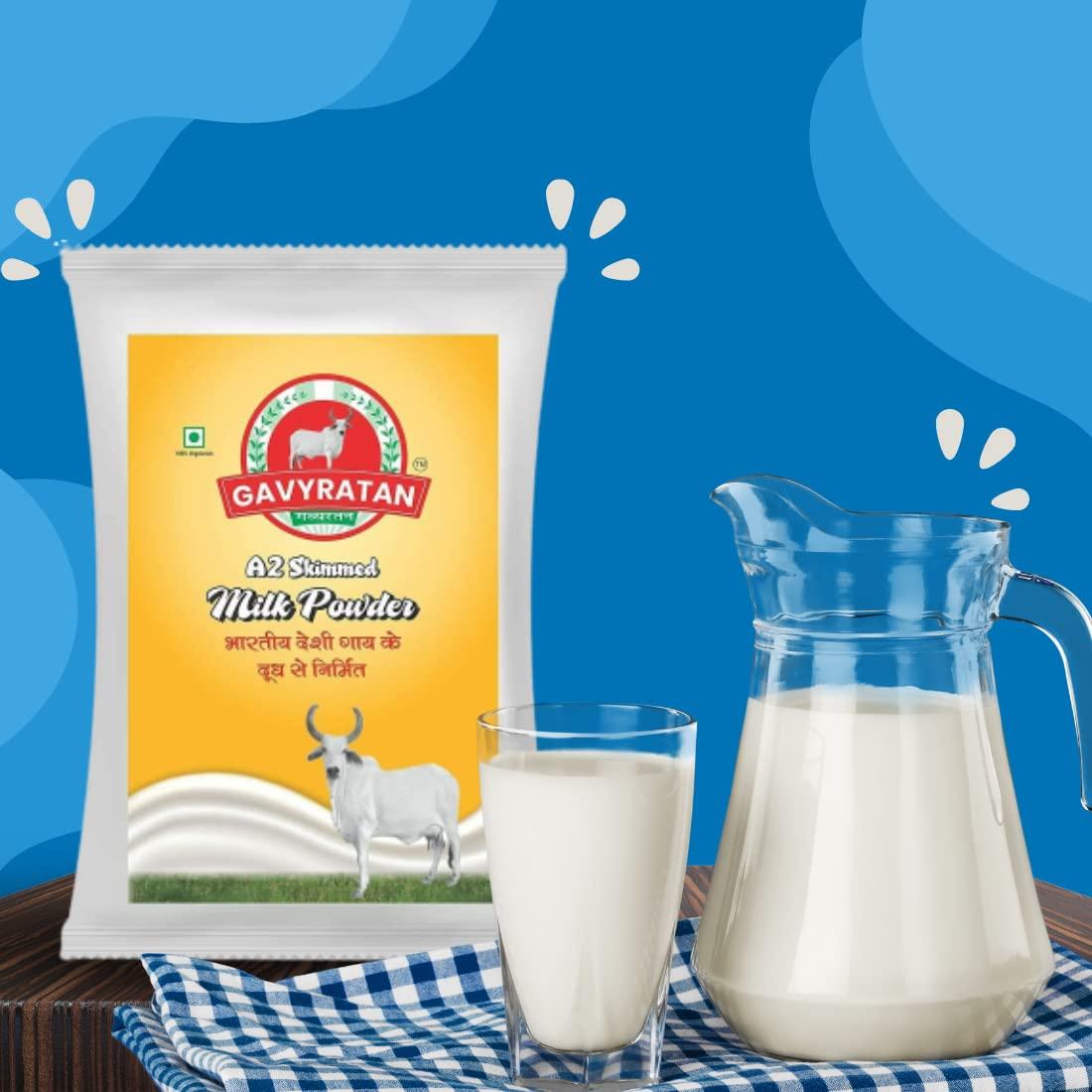 GAVYRATAN GAVYRATAN A2 Cow Skimmed Milk Powder 1kg | All Natural | 100% Pure | Boosts Liver Health | No Added Preservatives | Sugar Free | Perfect for Tea & Coffee | Pack of 1