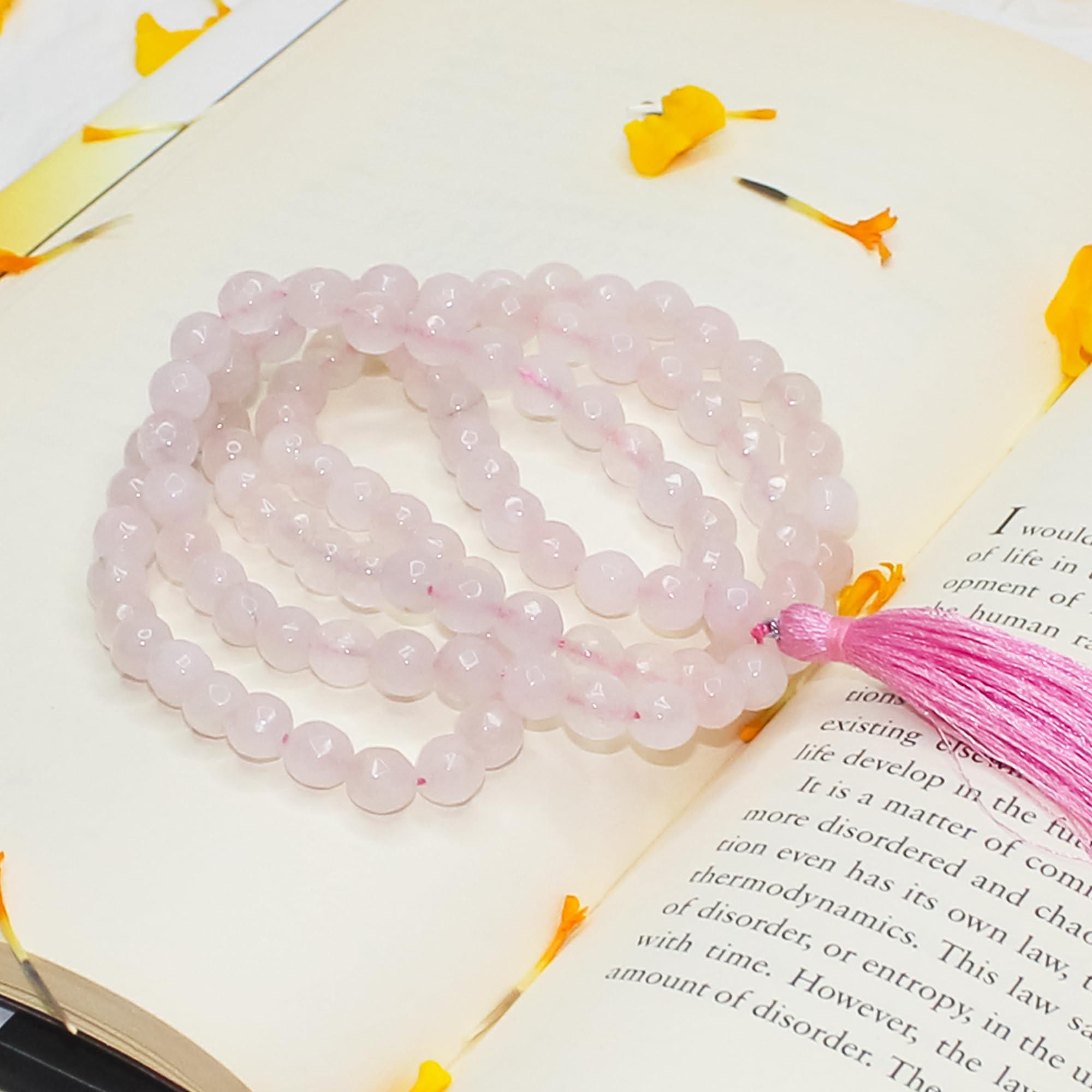 Arka Surya Crystals Arka Surya Crystals Natural Rose Quartz Faceted Jap Mala for Embrace Love Compassion and Emotional Healing