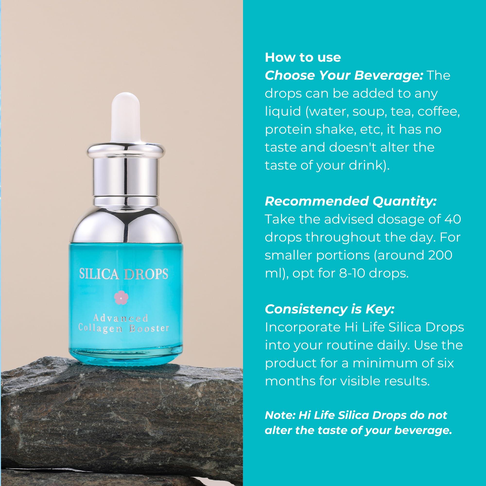 Hi Life Hi Life Silica 600 Drops - First time in India, Advanced Collagen Booster for Men & Women | Supports Glowing Skin, Lustrous Hair, Strong Nails, Immune System, Bones & Strong Joints, Maximum Absorption, Connective Tissues, Aids in Anti-ageing, Easy to