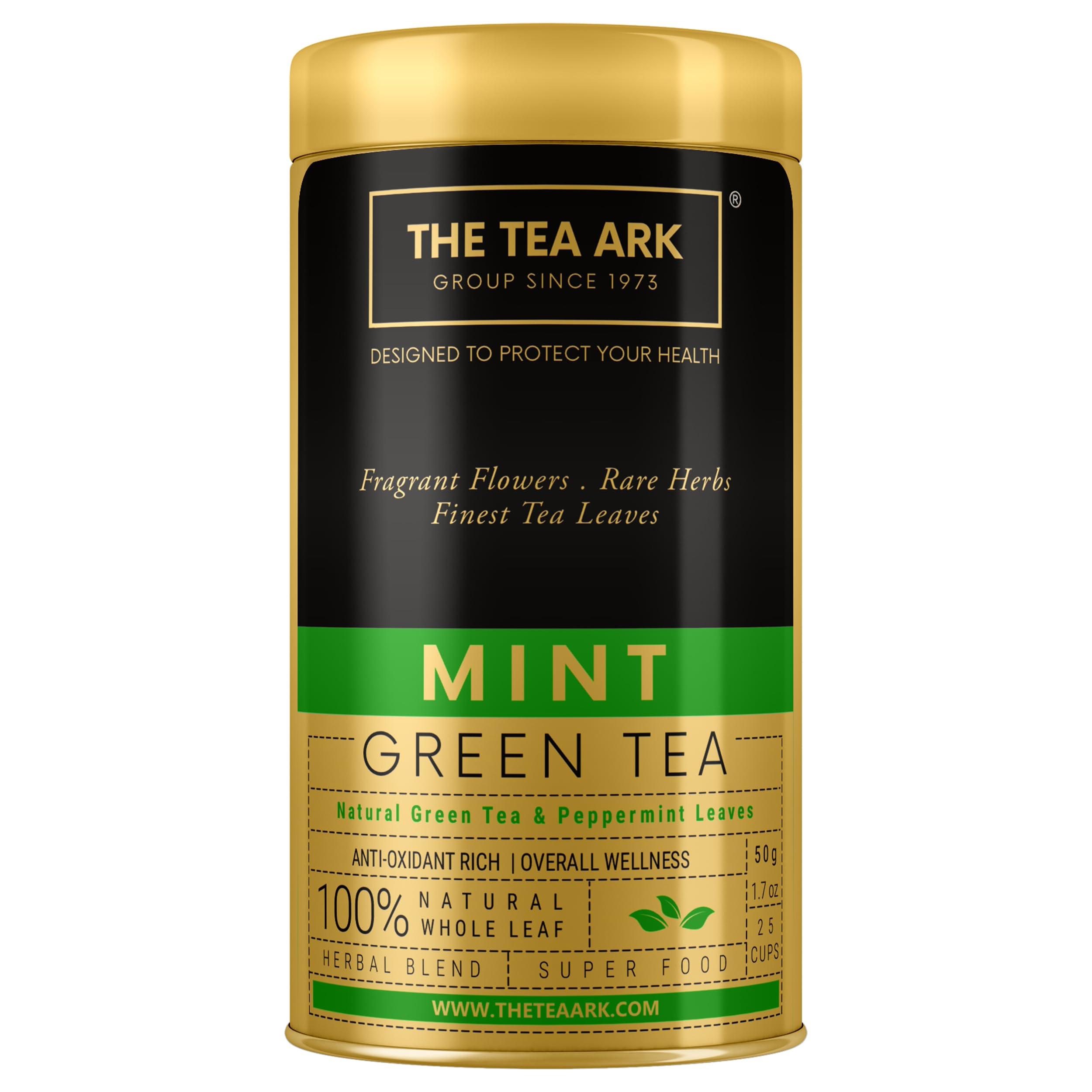 The Tea Ark The Tea Ark Mint Green Tea (50g) Tin Loose Leaves | Natural Herbal Tea | Whole Leaf Blend (25 Servings) (Mint Green Tea)