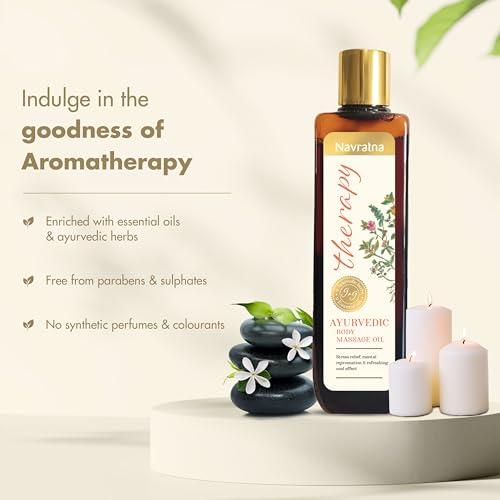 Navratna Navratna Therapy Ayurvedic Body Massage Oil | With Ashwagandha & Orange Oil for Stress Relief & Rejuvenation | Aromatherapy Oil for relieving fatigue | Mood Uplifting | Relaxing Massage Oil for Full Body | For Women & Men, 100ml