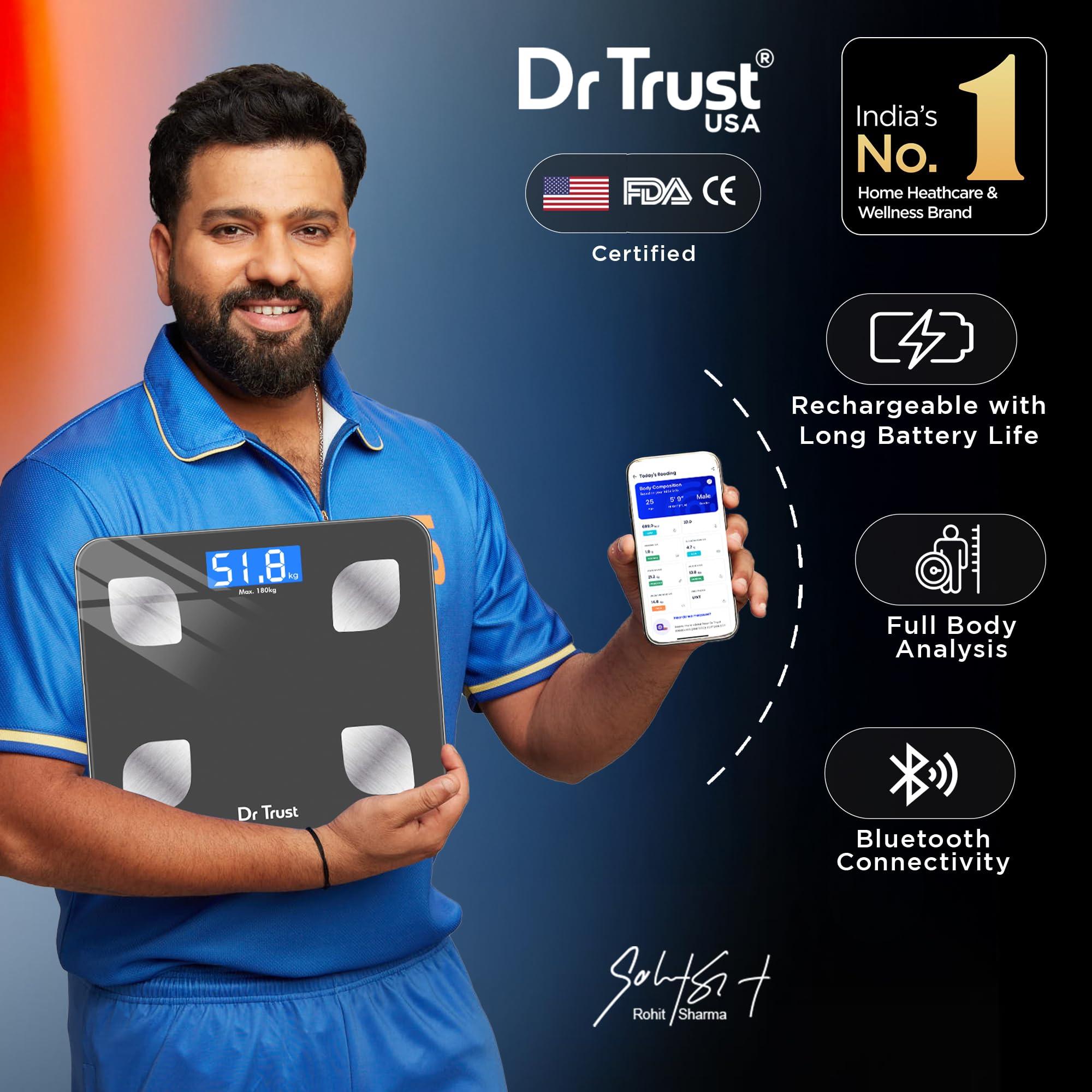 Dr Trust Dr Trust (USA) Rechargeable Bluetooth Digital Smart Fitness Body Fat Composition Analyzer BMI Weight Machine For Human USB Electronic Weighing Scale- 505 (Gray)