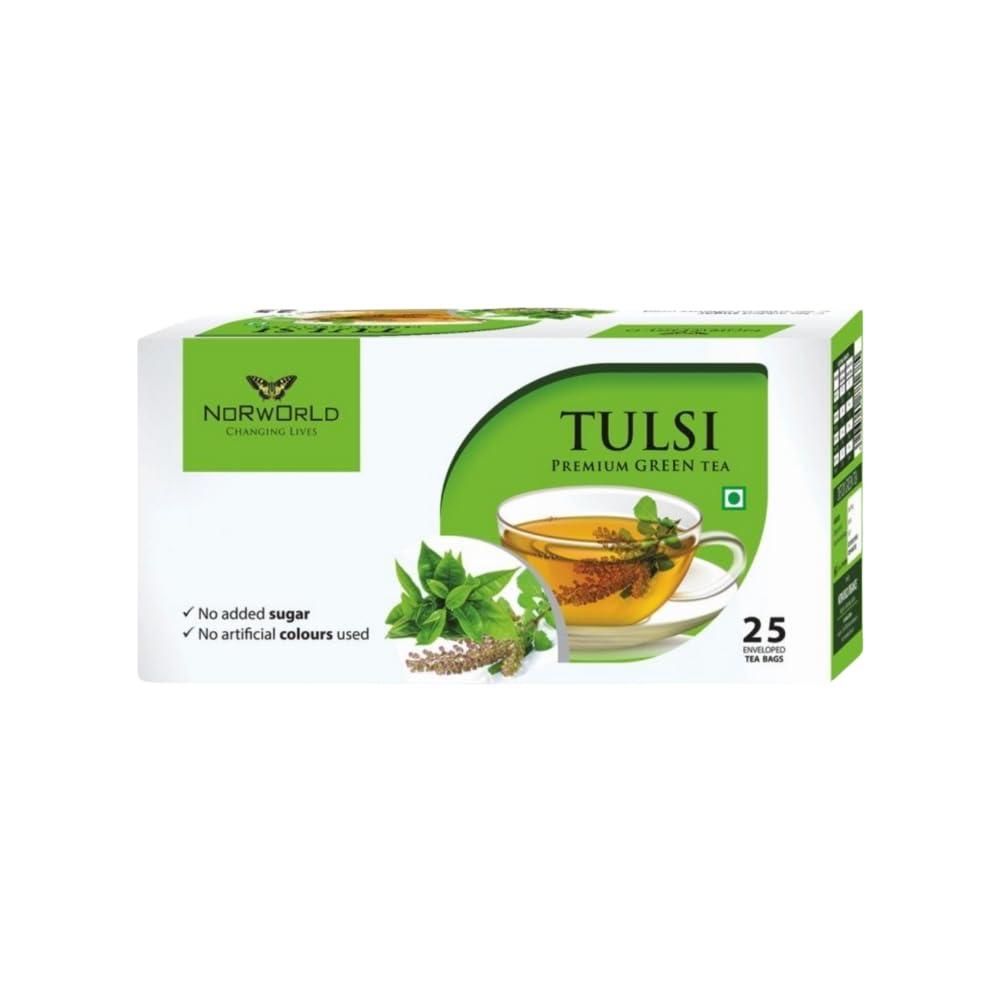 NORWORLD Green Tea Tulsi for Weight Loss | Anti-Oxidants Rich | Immunity & Digestion Booster Premium Leaves (25 Tea Bags)