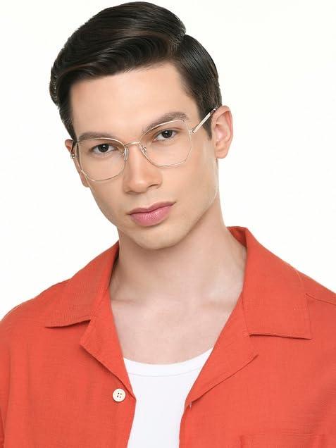 LENSKART BLU LENSKART BLU | Zero Power Blue Cut Computer Glasses | Anti Glare, Lightweight & Blocks Harmful Rays | UV Protection Specs | Gold | Men & Women | Medium | LB E17487