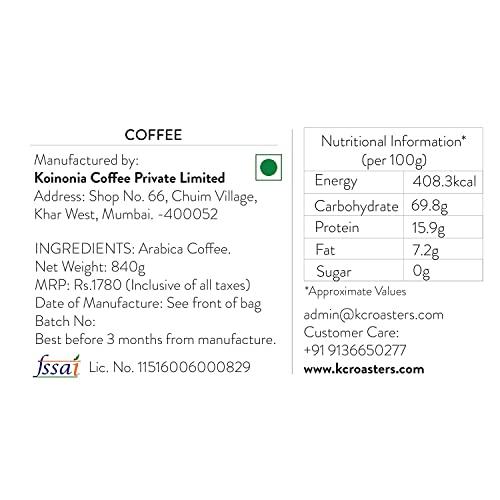 Koinonia Koinonia KCROASTERS Orchardale Coffee from Yercaud Estate, 840 gm Medium-Dark Roast Arabica Coffee Beans - Roasted & Ground for Electric Brewer | Packed in Biodegradable Bags