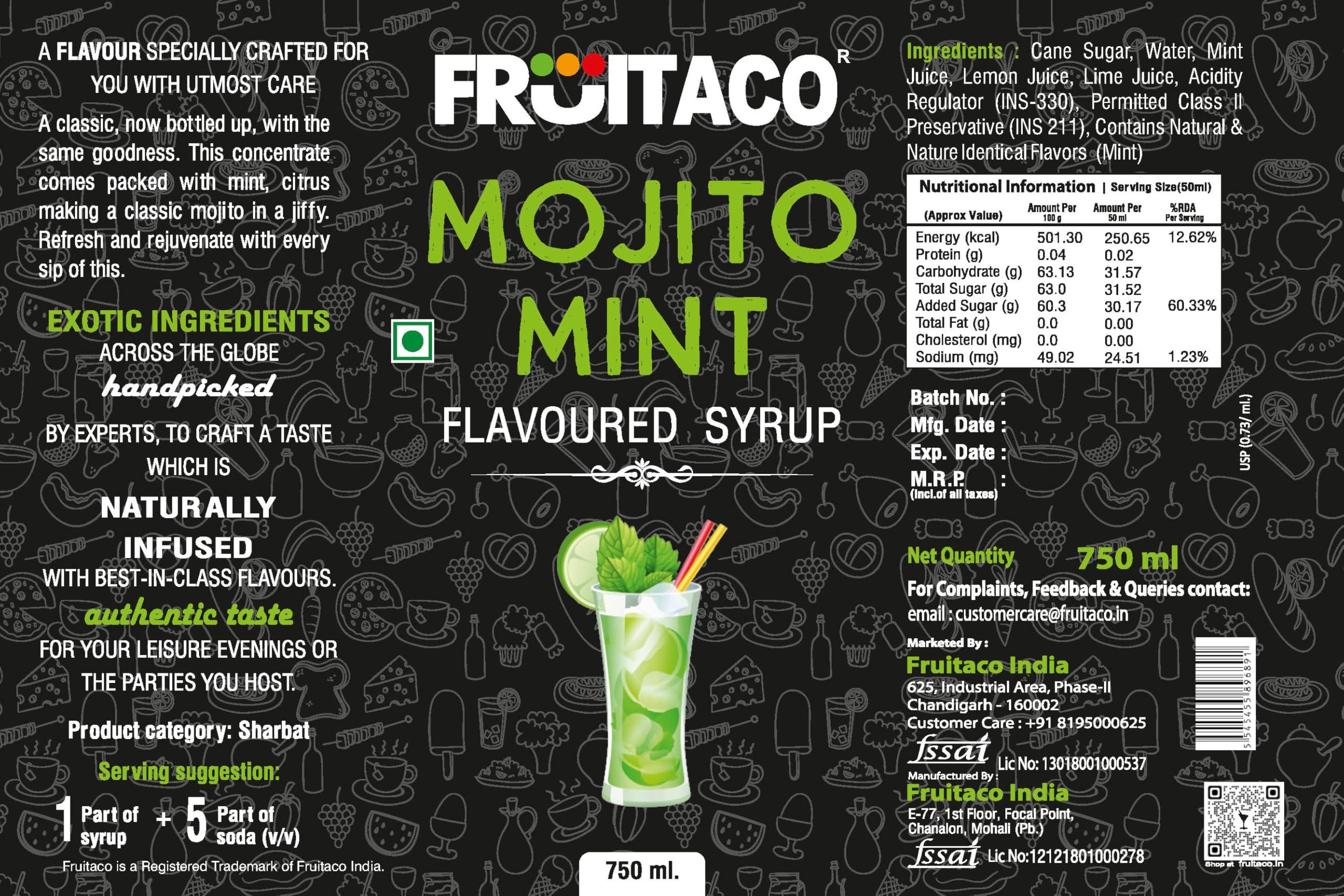 Fruitaco Fruitaco Blue Curacao Grenadine Green Mint Mojito Mint Combo - Elevate Your Cocktails and Mocktails with Bursting Flavors Pack of 4 750ml Each