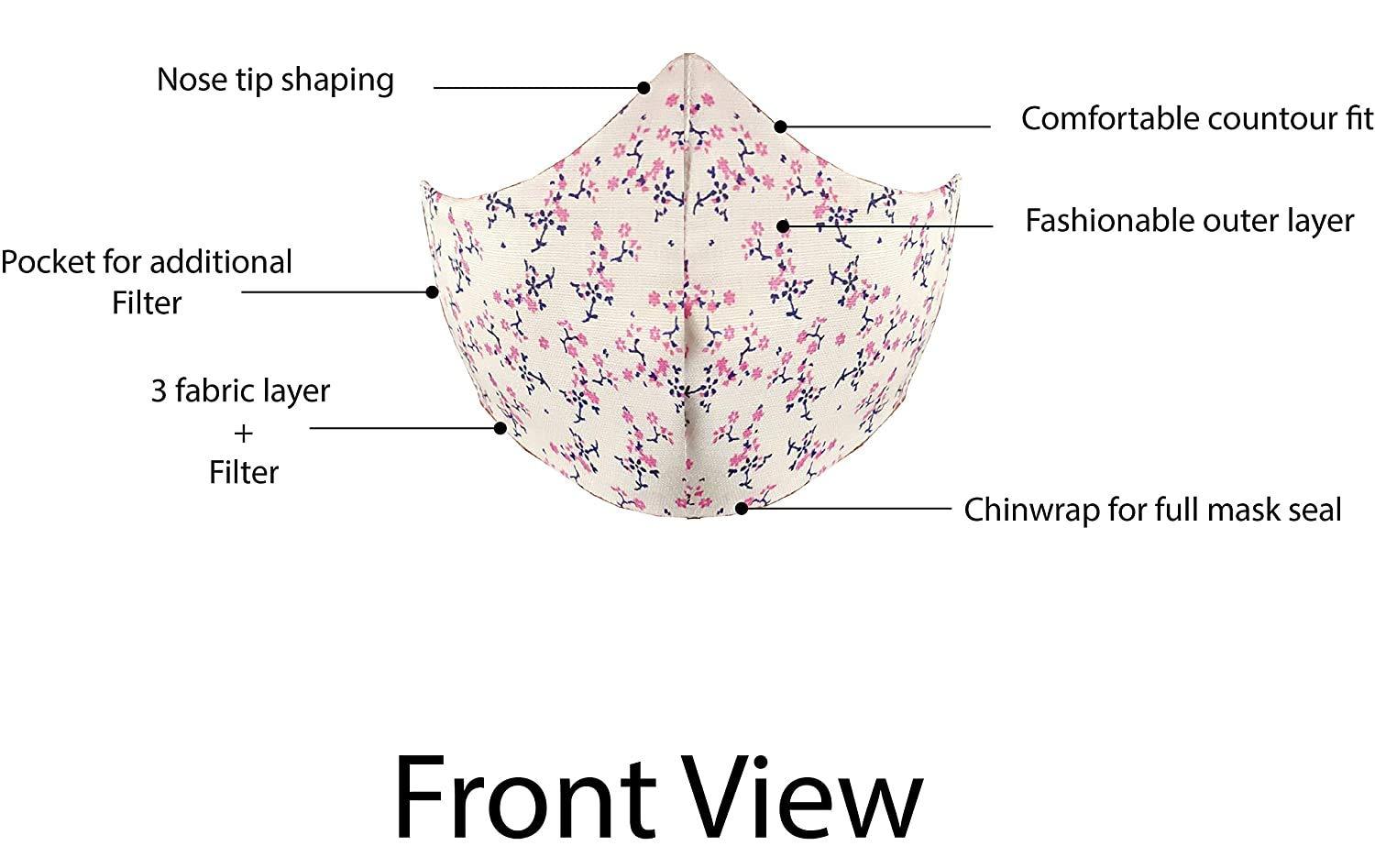 TED TECH Cotton Head loop Designer Reusable Face masks (3 layered) (FEMALE, Pack of 4)