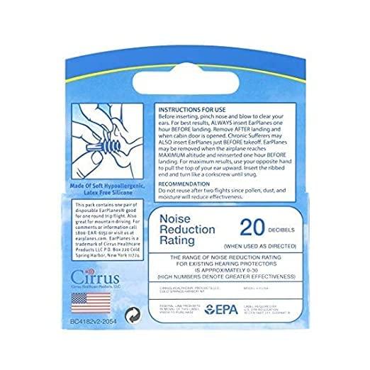 James International Cirrus Healthcare Ear Planes Flight Travel Ear Protection Earplugs New Super Soft 1 Pair EarPlanes : for Adults