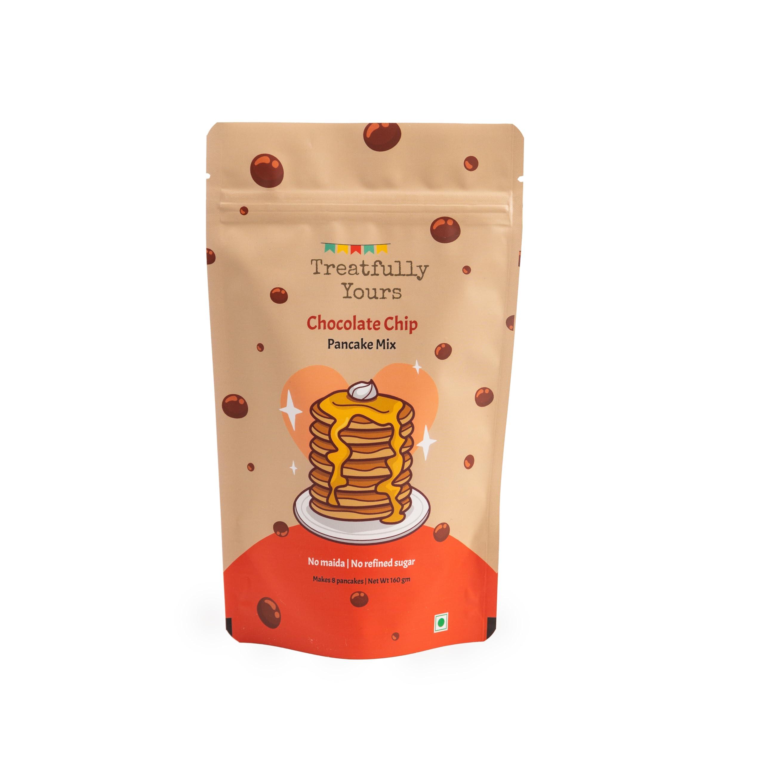 Treatfully Yours Treatfully Yours Chocolate Chips Pancakes Mix|Sweetened With Jaggery|No Maida|No Refined Sugar| Makes 8 Pancakes (Pack of 1, 160gm)