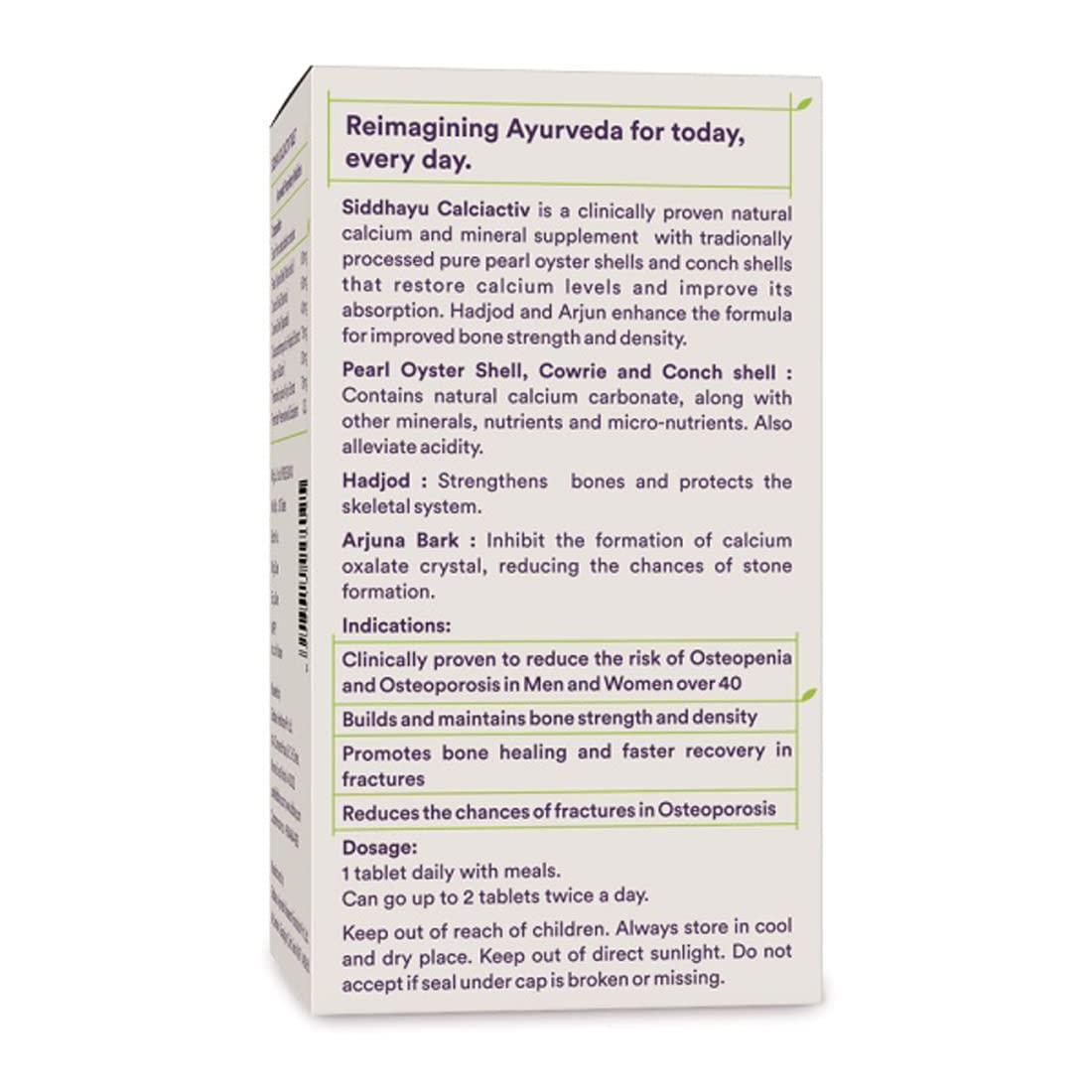 SIDDHAYU Siddhayu Calciactiv | Natural Calcium Supplement For Women | Ayurvedic Calcium Tablets For Men | For Bone Health | Joint Health I 30 Tablets X 1