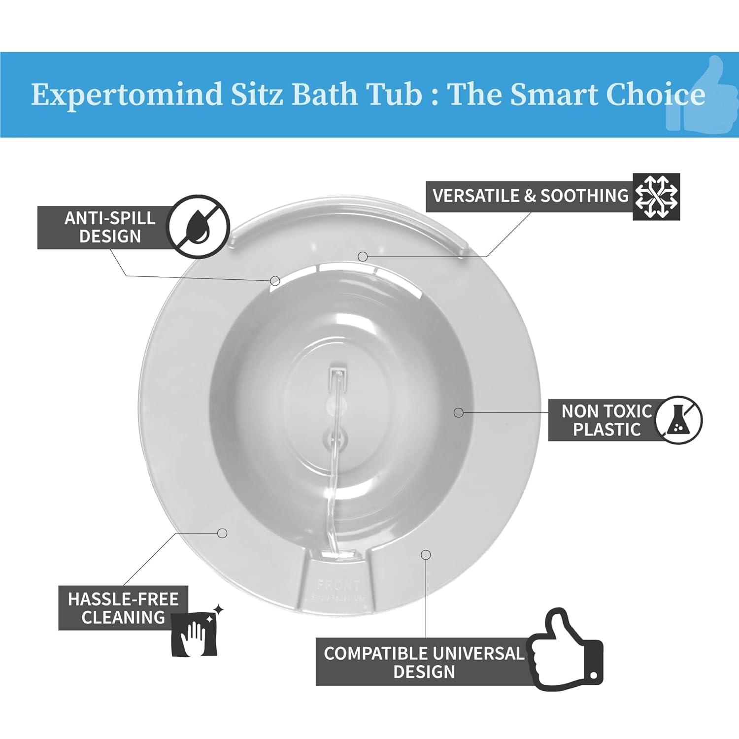 Expertomind Sitz Bath Tub for Piles Pain Relief by EXPERTOMIND Recovery from Pain Hemorrhoids & Postpartum | Non-Toxic Plastic - Only Tub | Grey
