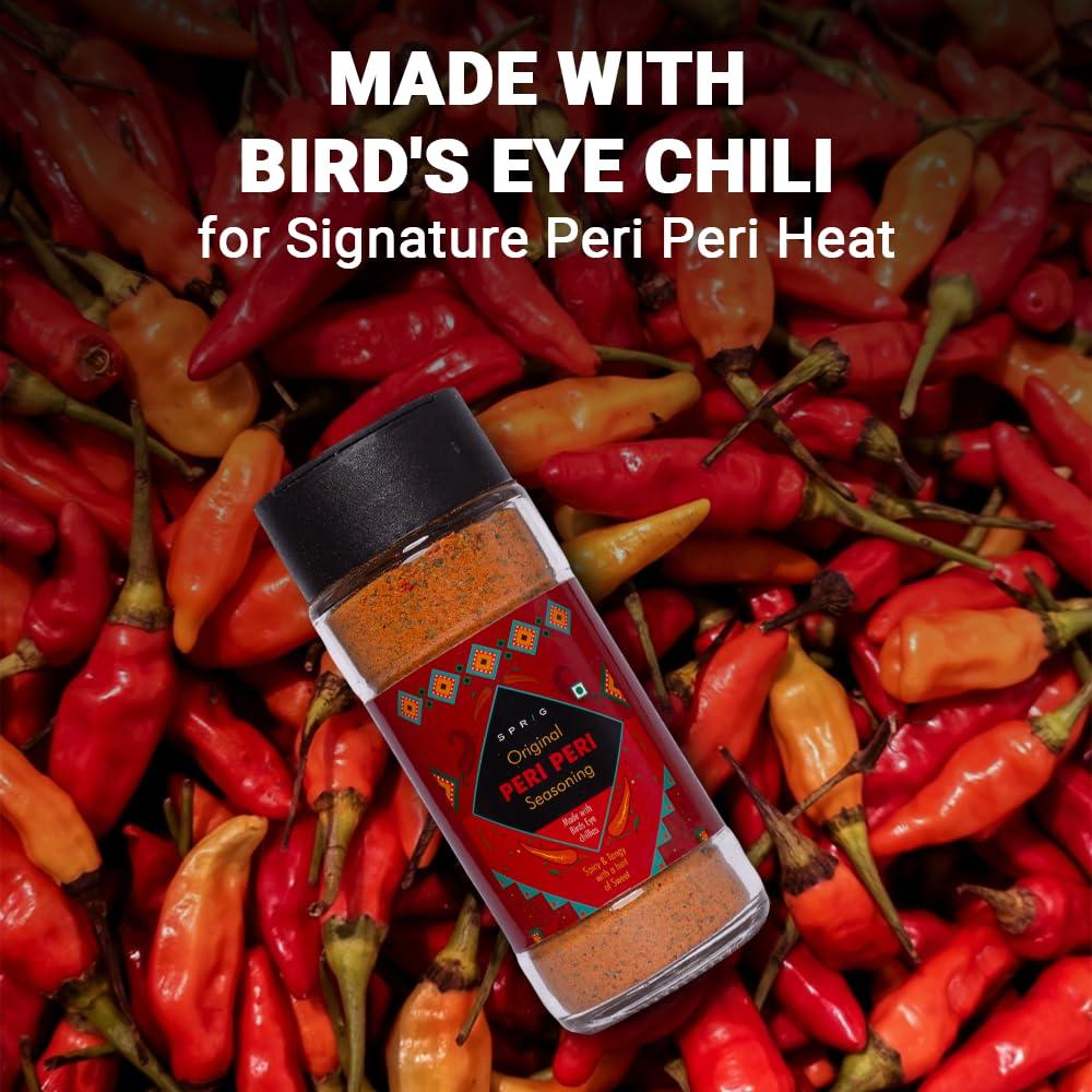 S P R I G Sprig Peri Peri Seasoning | Made with authentic Bird\'s Eye Chili, Herbs, Lime & Garlic | Fiery & Zesty| Piri Piri for French Fries, Popcorn, Chicken, | 65g
