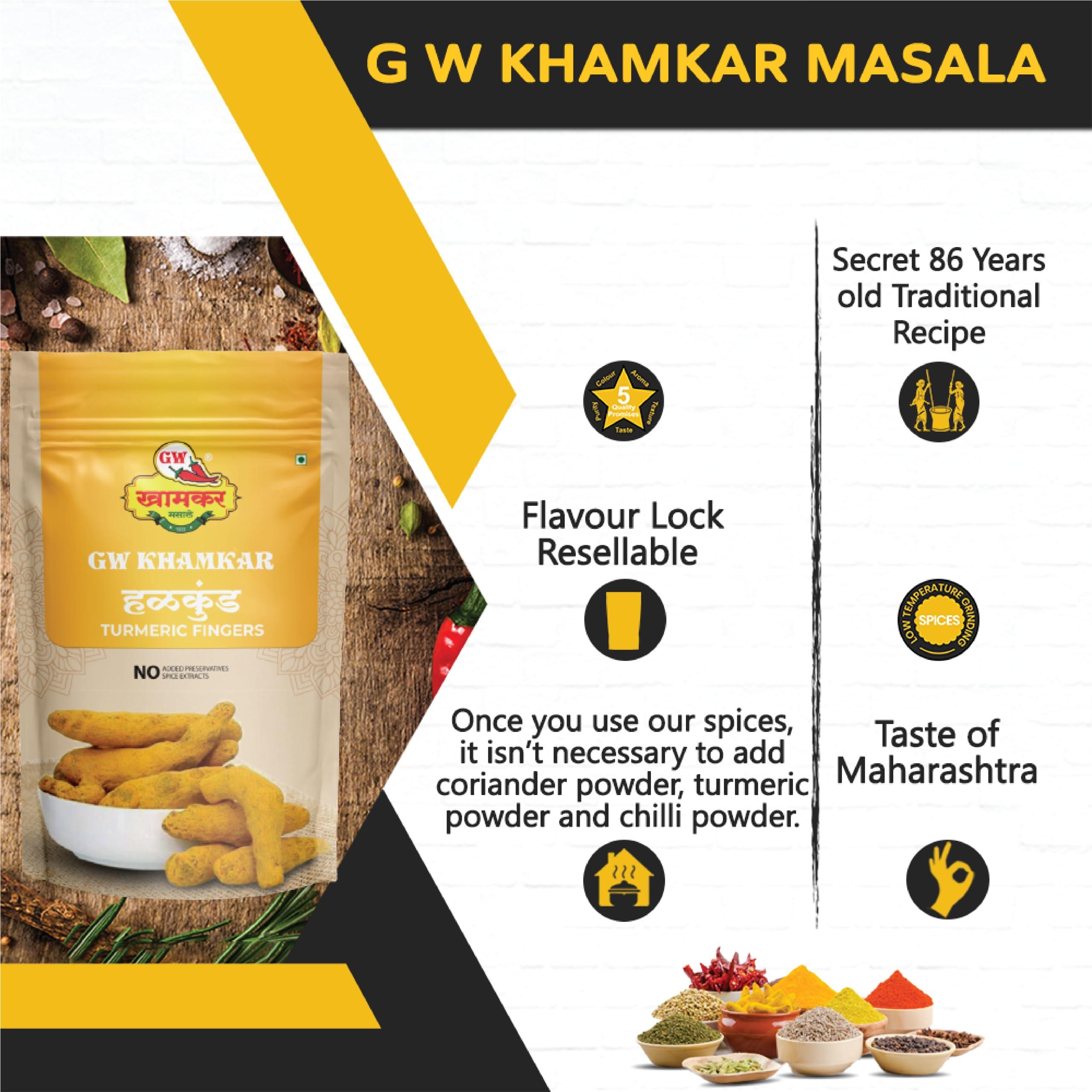 GW Khamkar GW Khamkar Halkund/Haldi Whole/Turmeric Finger/Turmeric Stick/Aakha Halad/, Taste of 90 years Experience, Pure And Fresh, 2 Kg, Pack of 2(1 kg each)