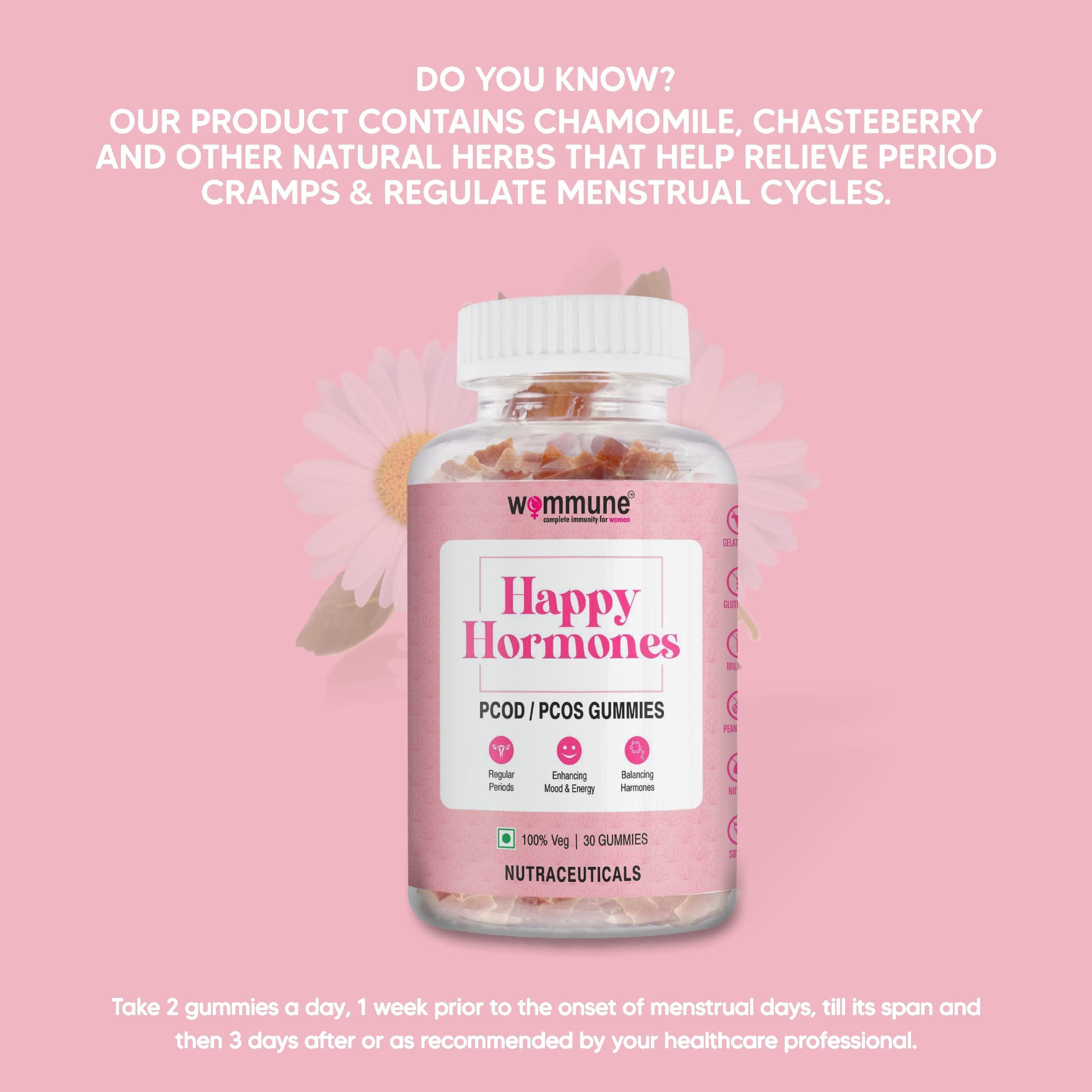 WOMMUNE WOMMUNE Pcod Pcos Balance Gummies|For Regular Periods|Hormonal Imbalance, Natural Pregnancy|Inositol Fortified Help In Facial Hair & Acne, Delayed Period - Revitalize, Rebalance, Recharge - Gummies
