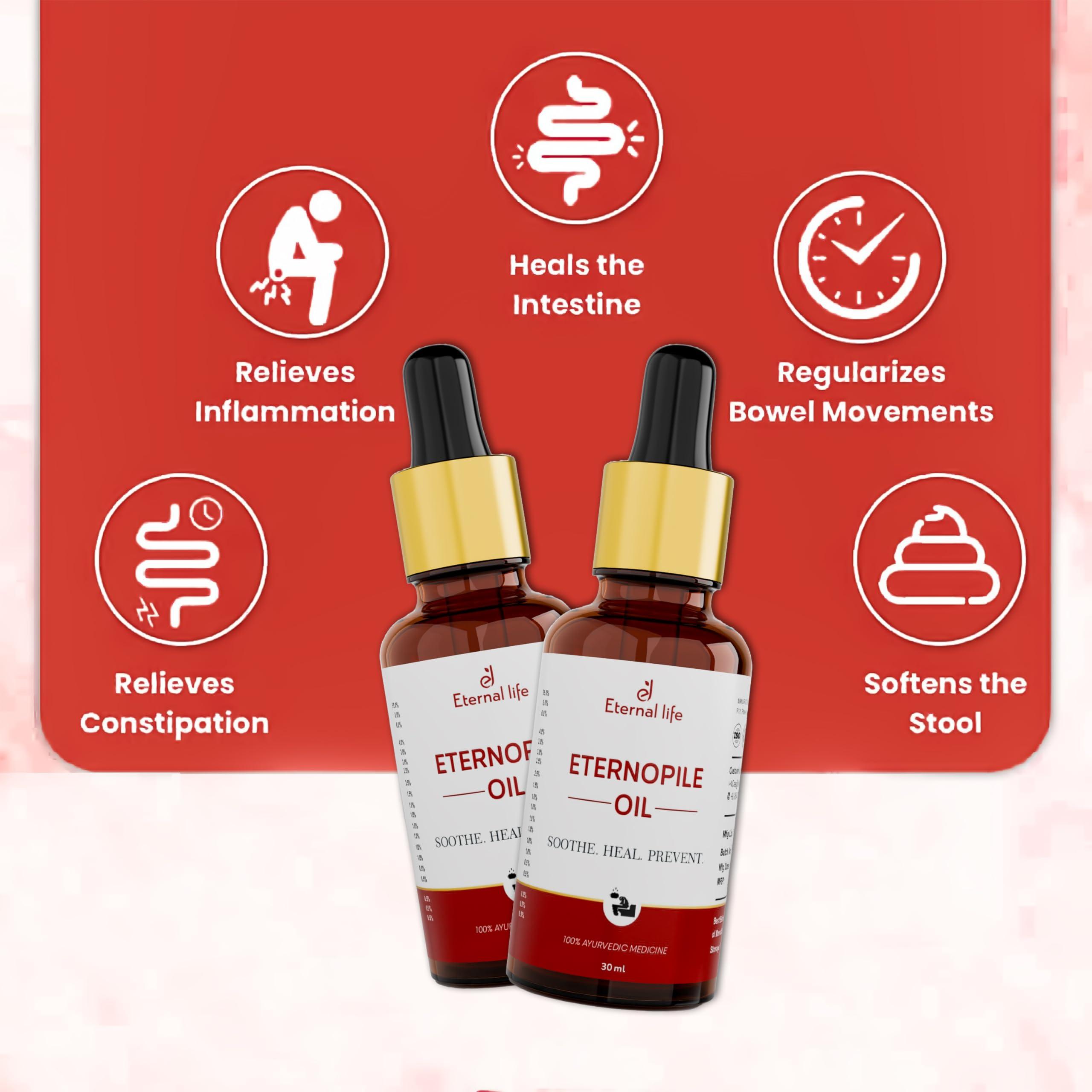 ETERNAL LIFE Eternal Life Eterno Pile Oil Pain Reduction Inflammation Reduction Herbal Oil Ayurvedic Remedy Recurrence Prevention Hemorrhoid Relief Natural Ingredients Anal Health Relief (Pack of 1, 30 Ml)